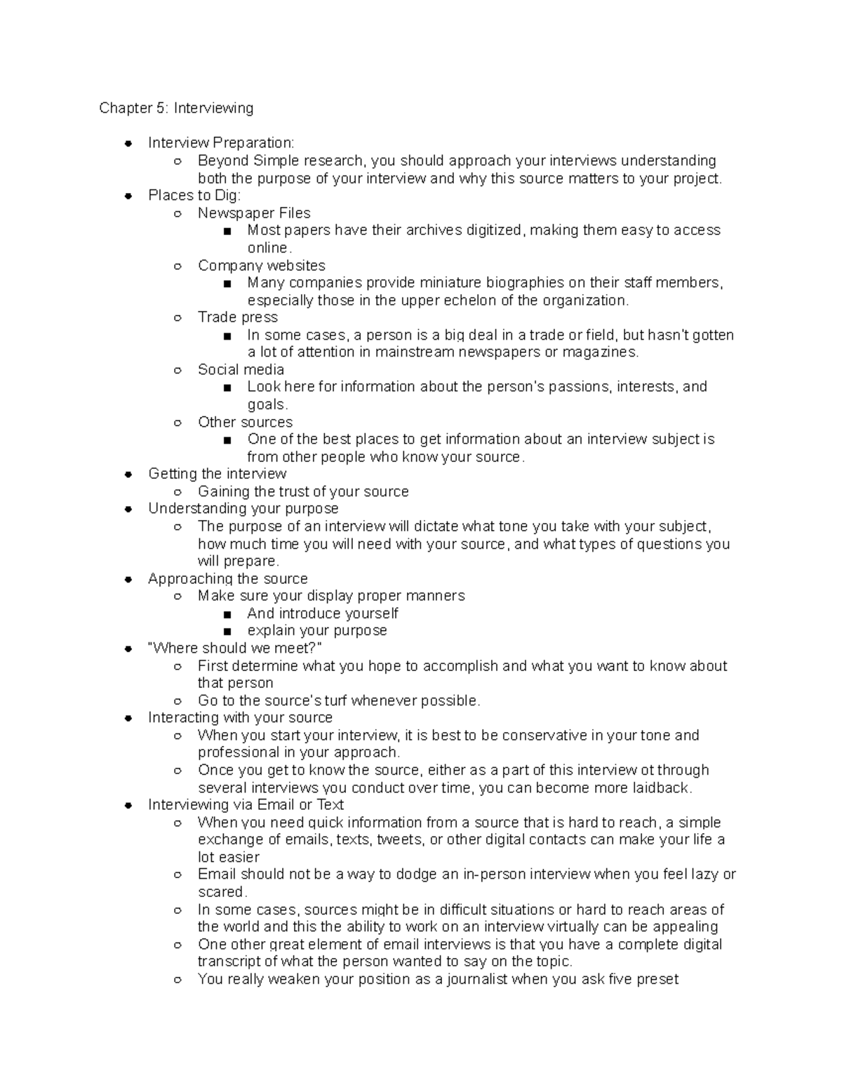 Ch 5 WFM - Lecture notes Ch 5 - Chapter 5: Interviewing Interview ...