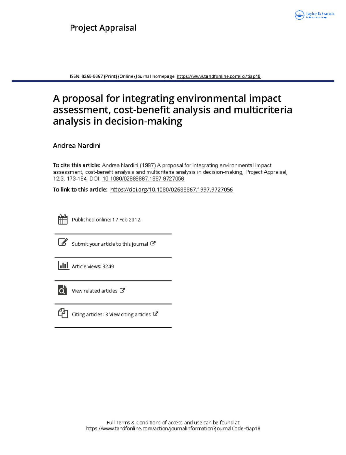 A proposal for integrating environmental impact - Nardini A - Full ...