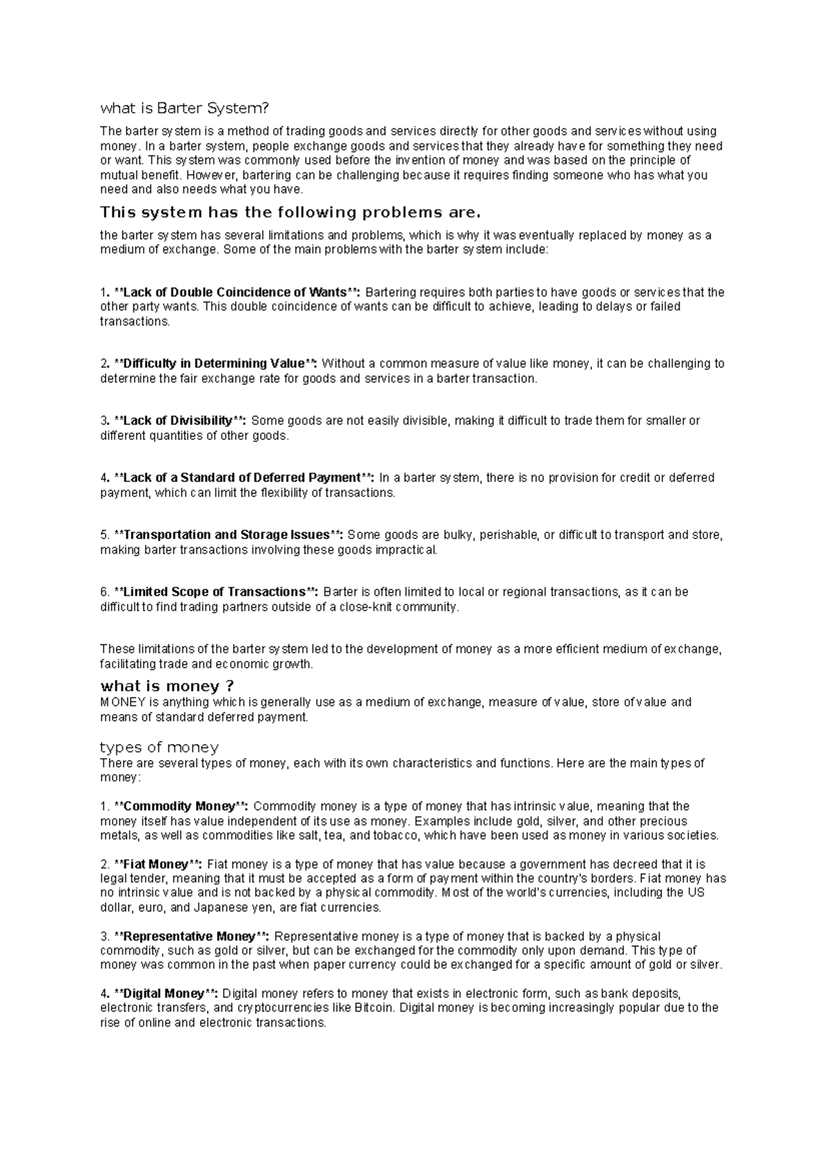 Money and banking notes 12th - what is Barter System? The barter system ...
