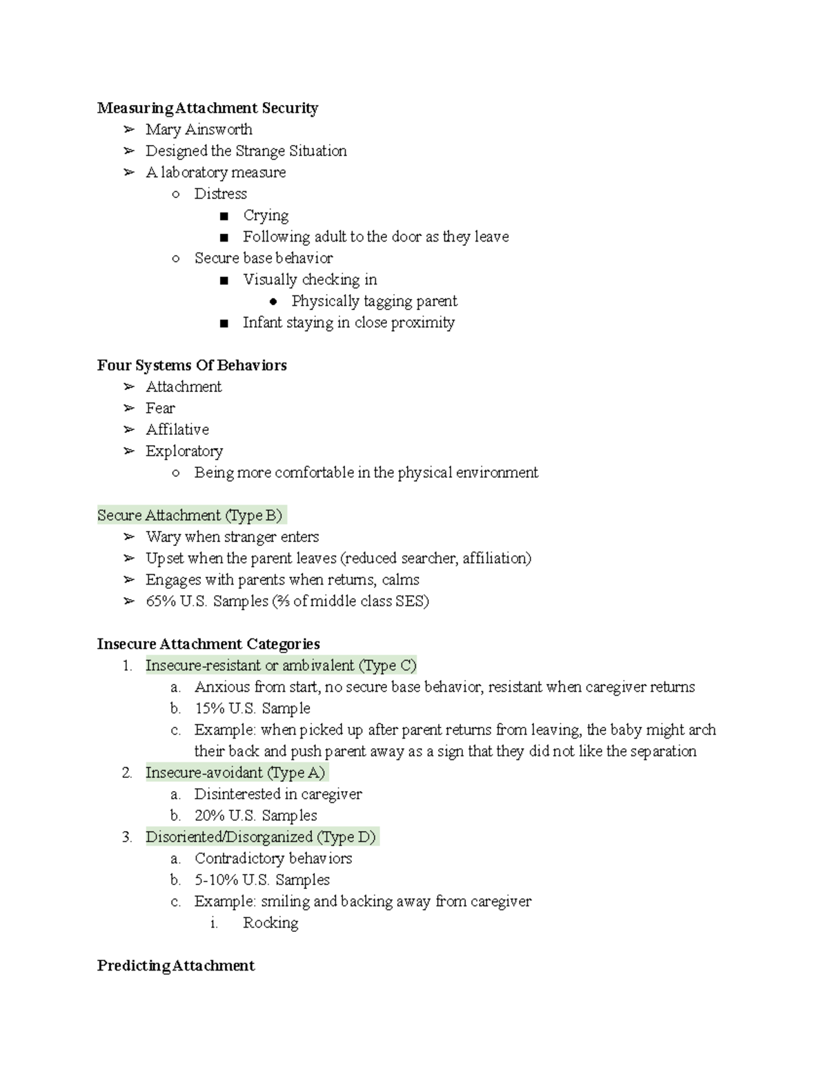 Lecture Notes 3 - Measuring Attachment Security Mary Ainsworth Designed ...
