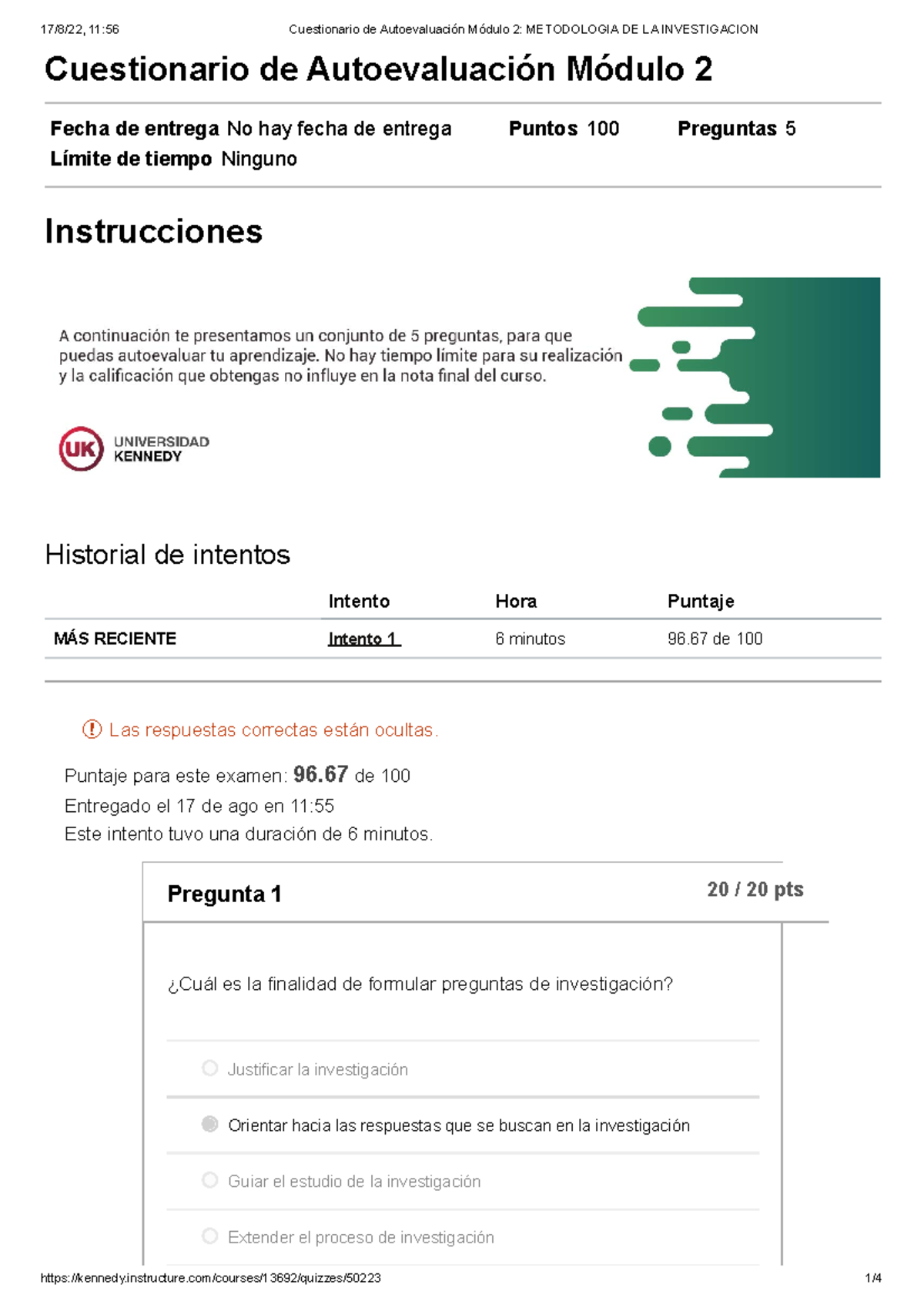 Cuestionario De Autoevaluación Módulo 2 Metodologia DE LA Investigacion ...