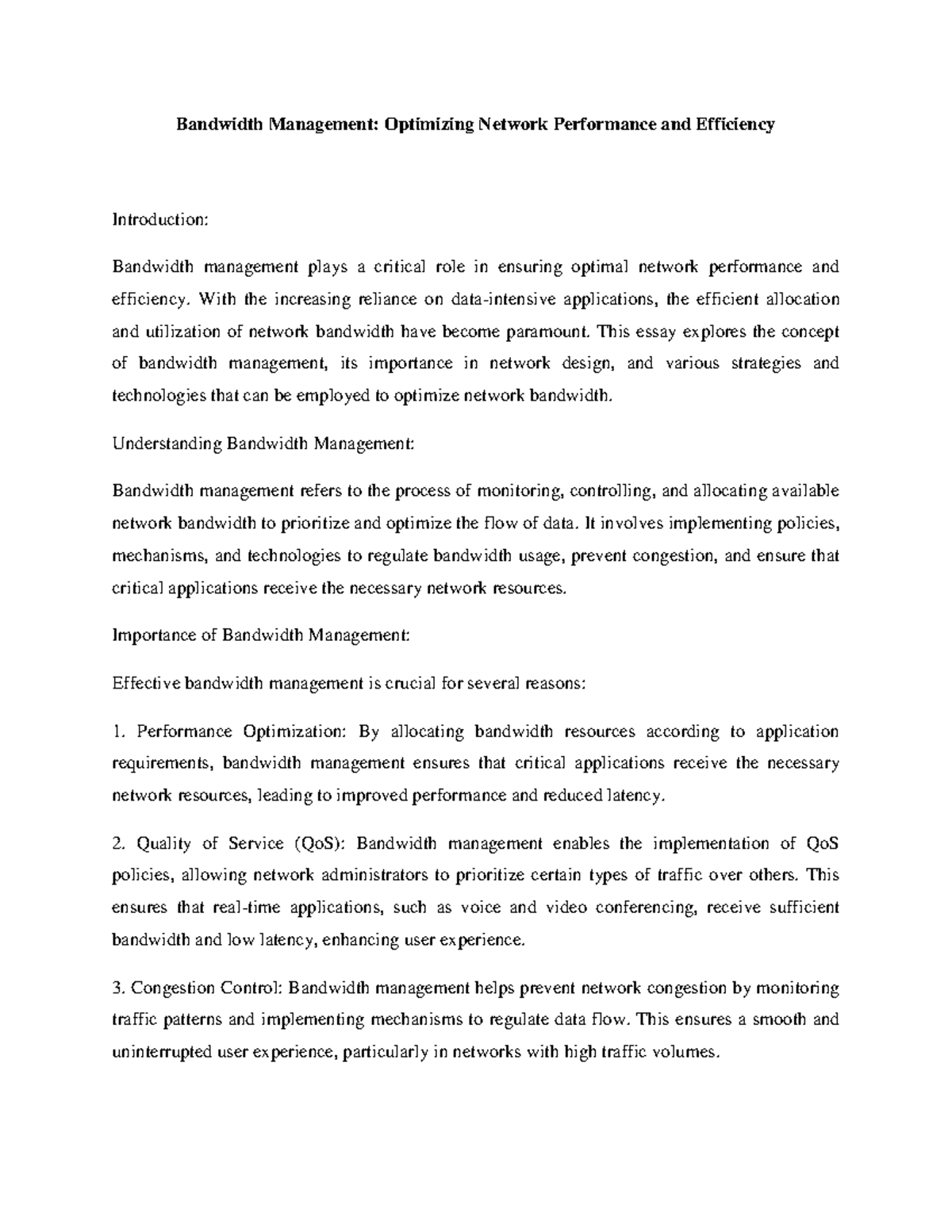 Bandwidth Management - With the increasing reliance on data-intensive ...