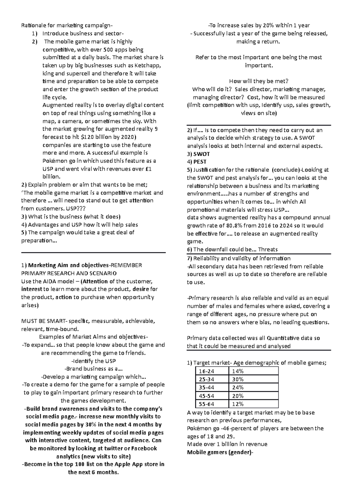 6 pages example - Lecture notes 1 - Rationale for marketing campaign1 ...