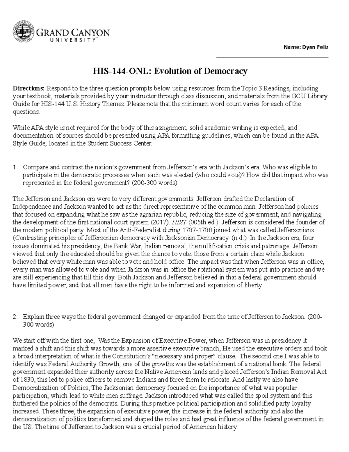 HIS144RSEvolution of Democracy Worksheet HIS144 GCU Studocu