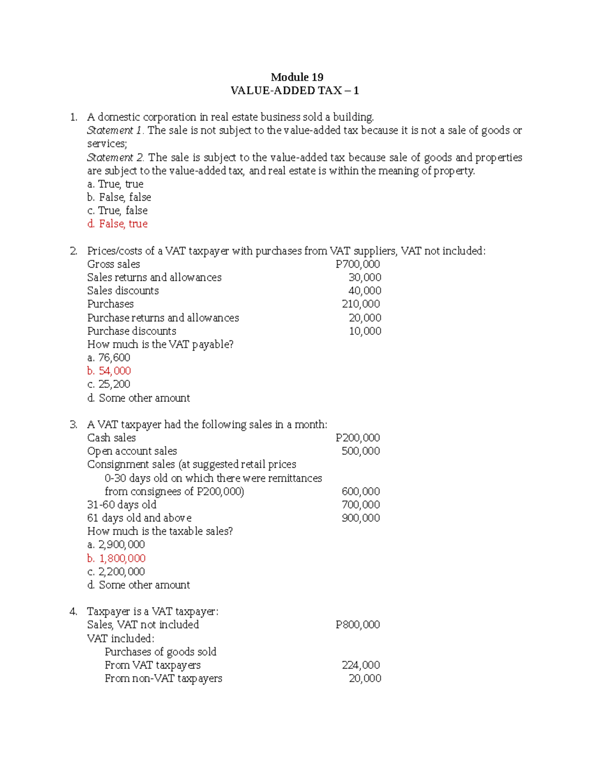 BUSINESS TAX - VALUE ADDED TAX PRACTICAL PROBLEMS & ANSWER KEYS ...