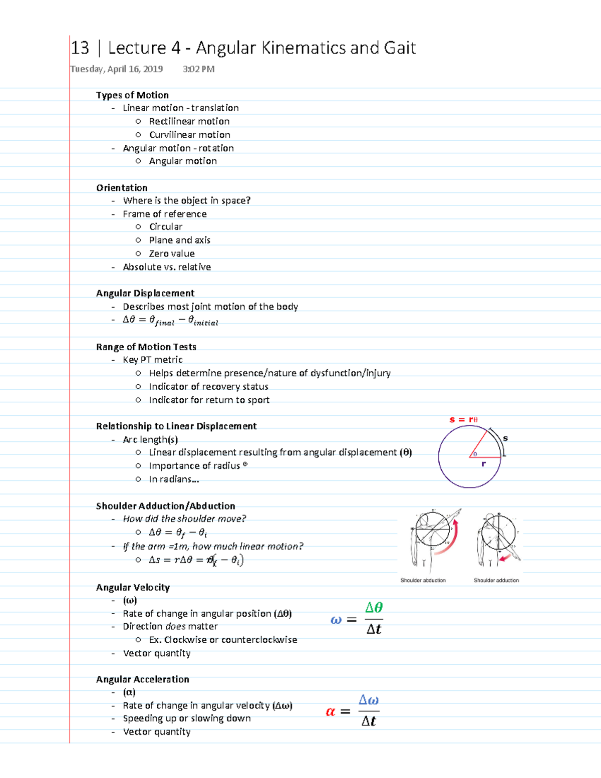 Angular Kinematics and Gait - relative Angular Displacement Describes ...
