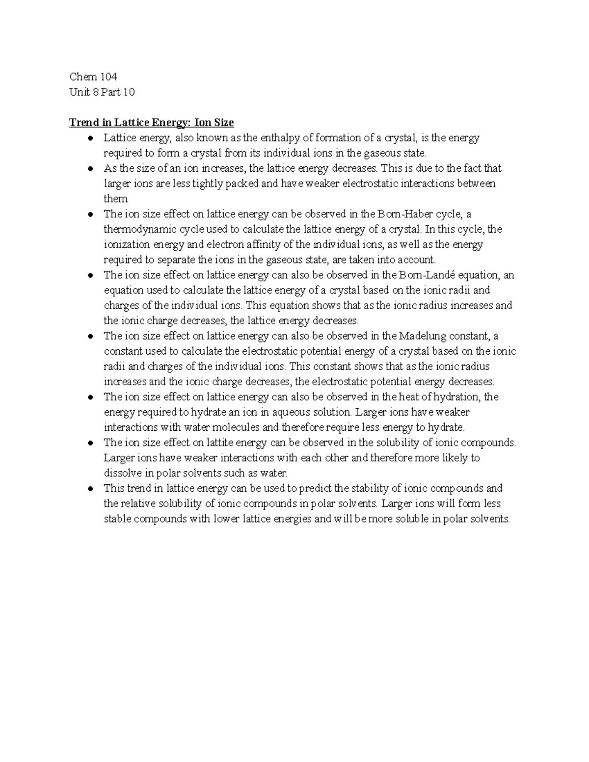 General Chemistry 104 Unit 8 Part 10 Notes - Chem 104 Unit 8 Part 10 ...