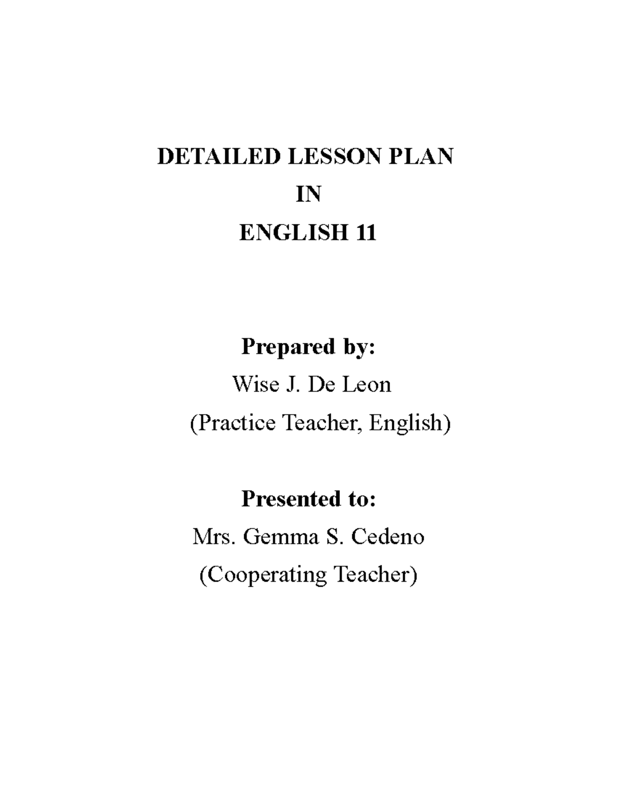 DLP In Description - Useful - DETAILED LESSON PLAN IN ENGLISH 11 ...