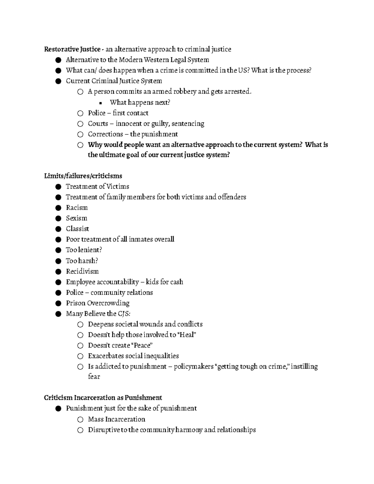 Restorative Justice Notes - Restorative Justice - An Alternative 