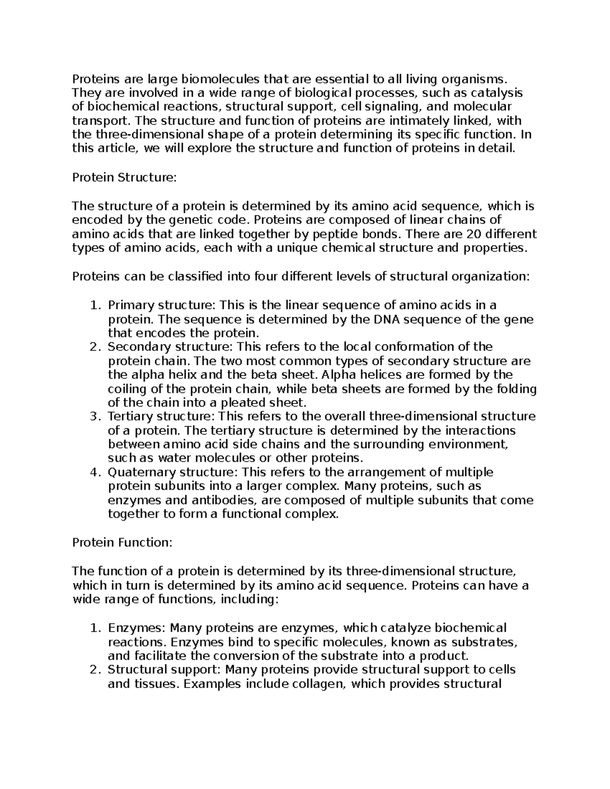 Proteins Lecture Proteins are large biomolecules that are essential