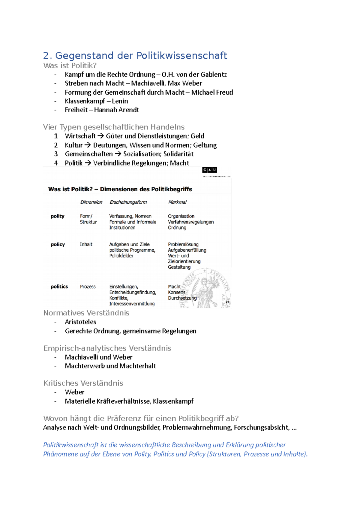 Einführung In Die Politikwissenschaft Gegenstand der Politikwissenschaft - 2. Gegenstand der
