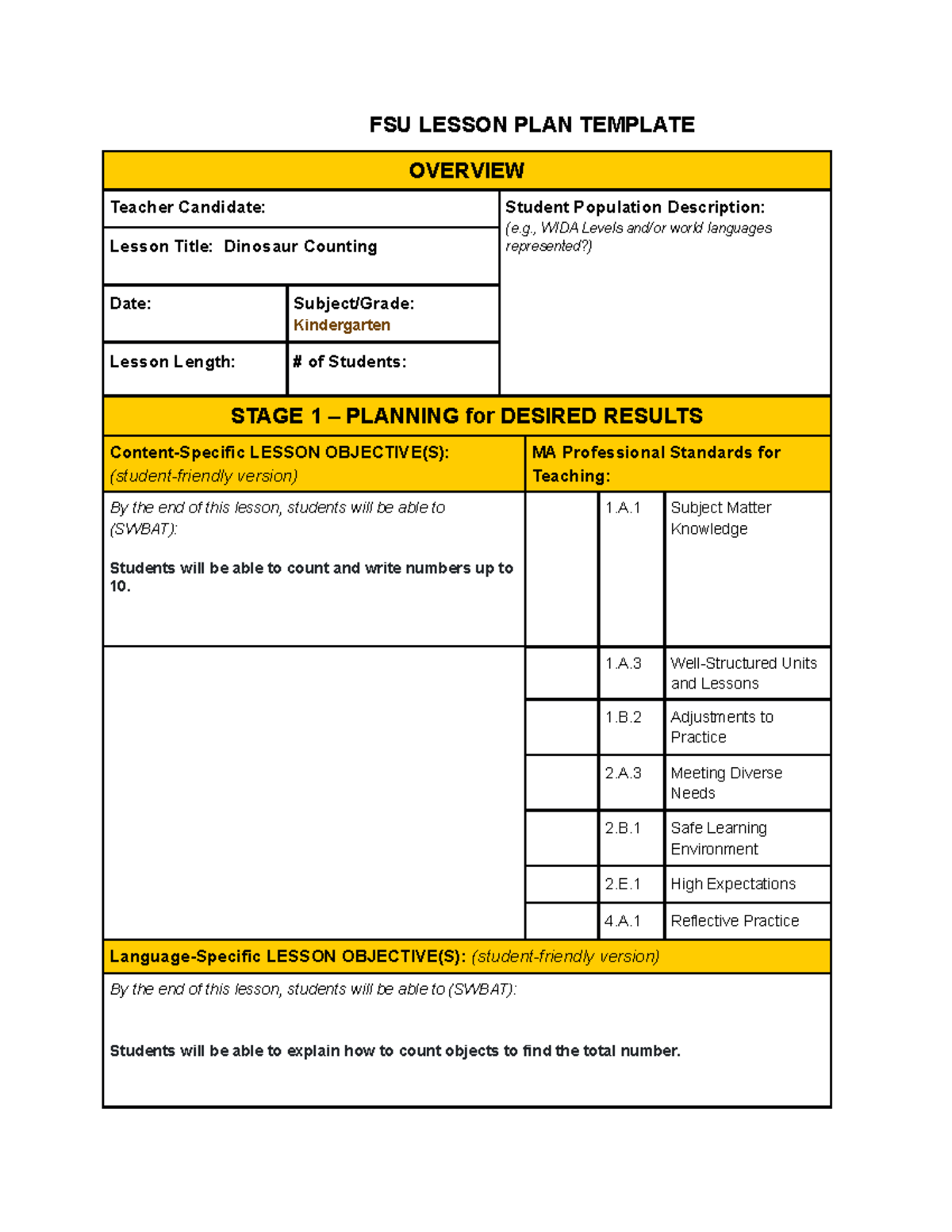 Copy of Dinosaur lesson plan - FSU LESSON PLAN TEMPLATE OVERVIEW ...