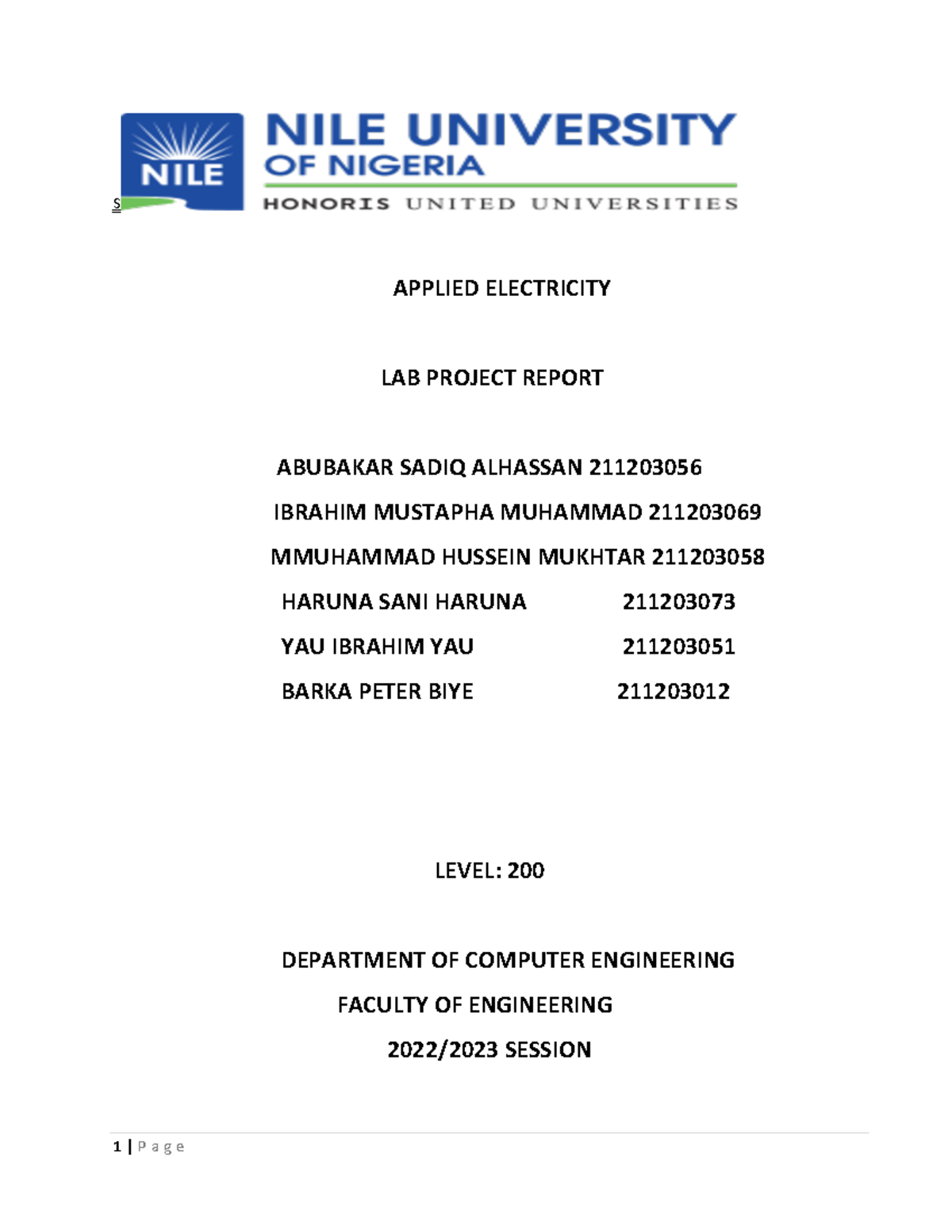 Applied elect project - S APPLIED ELECTRICITY LAB PROJECT REPORT ...