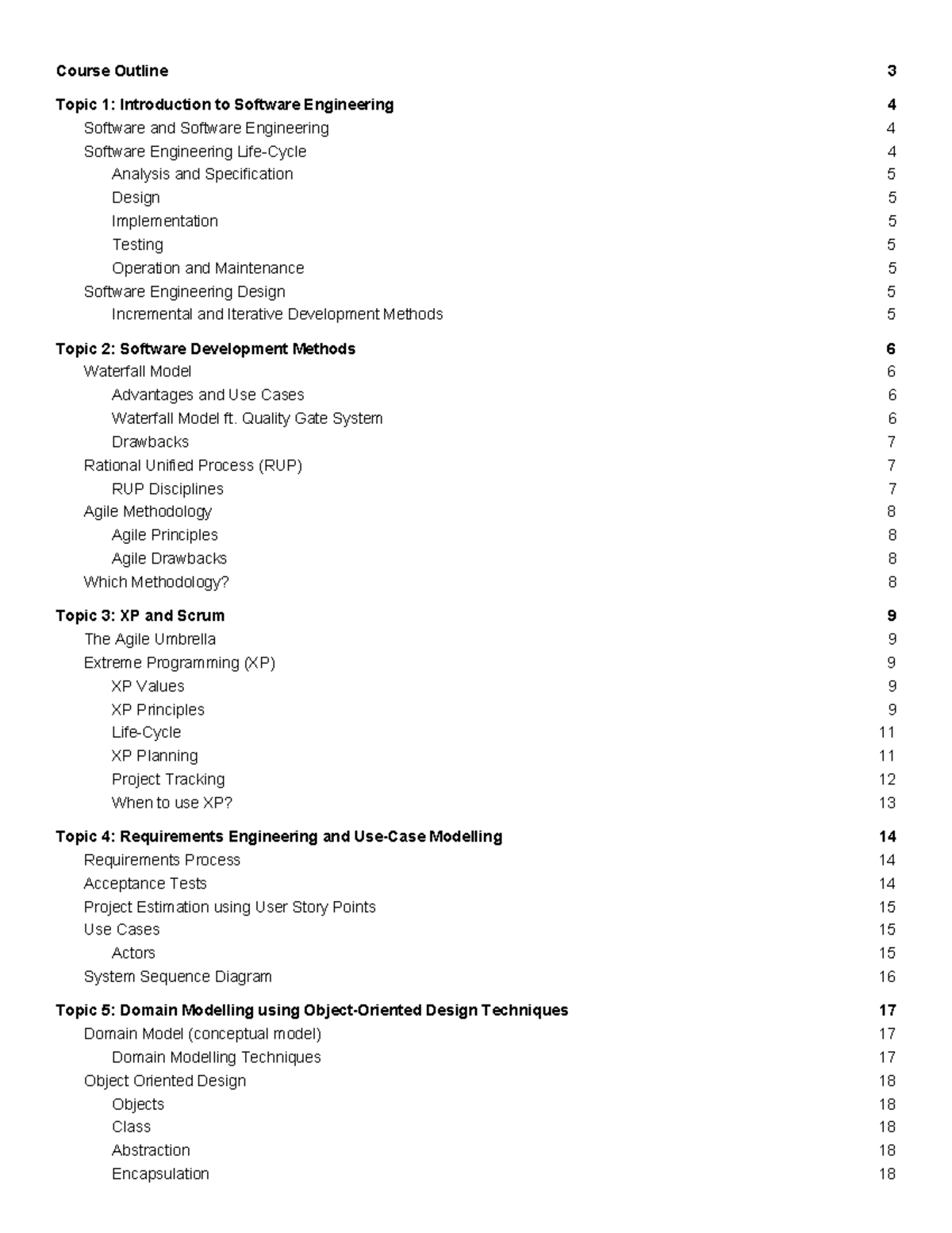 1531 Summary - Course Outline Topic 1: Introduction to Software ...