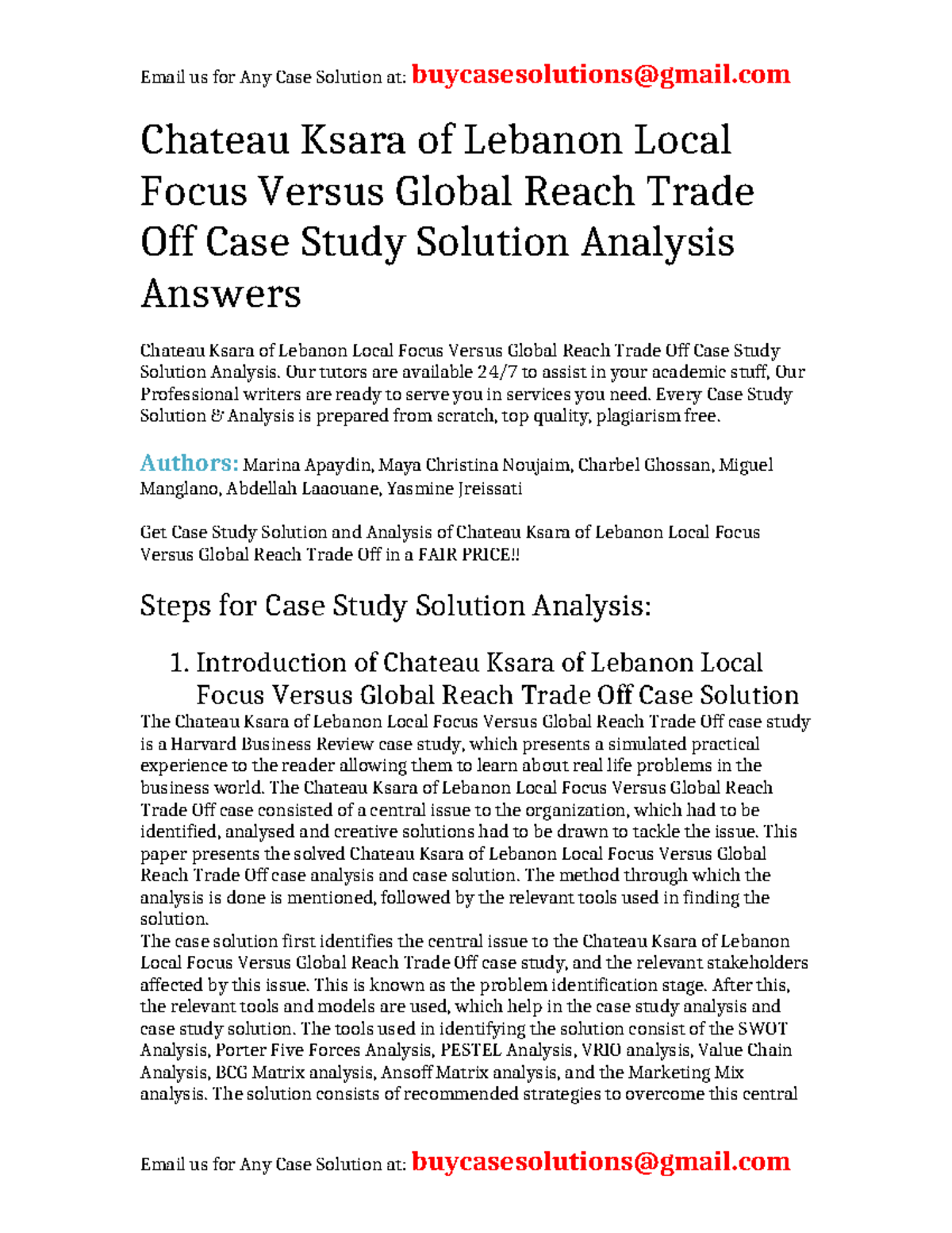 Case Solution Chateau Ksara of Lebanon Local Focus Versus Global Reach ...