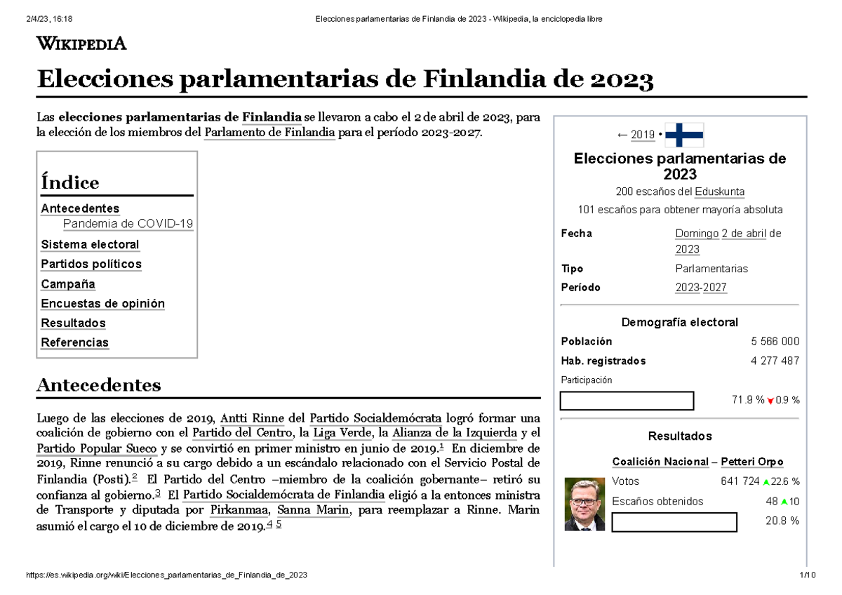 Elecciones parlamentarias de Finlandia de 2023 Wikipedia, la