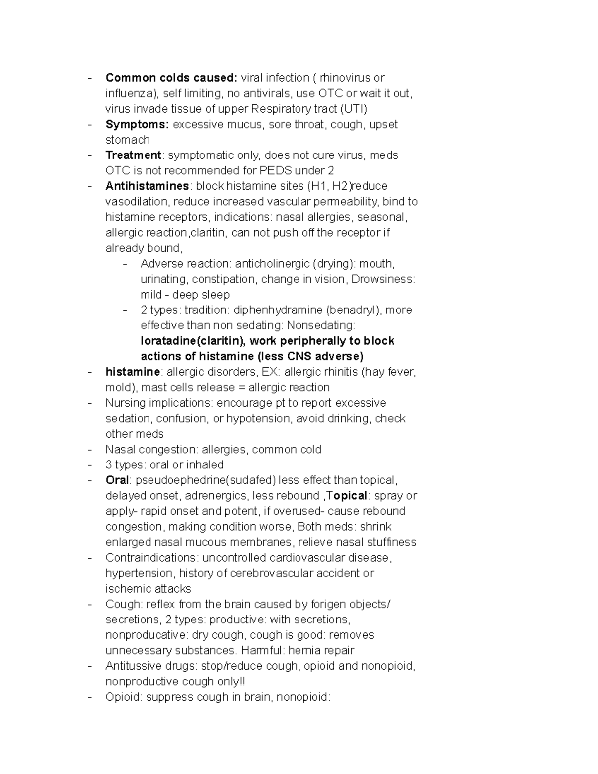 Pharm 36 and 37 Common cold medications antihistamines Common