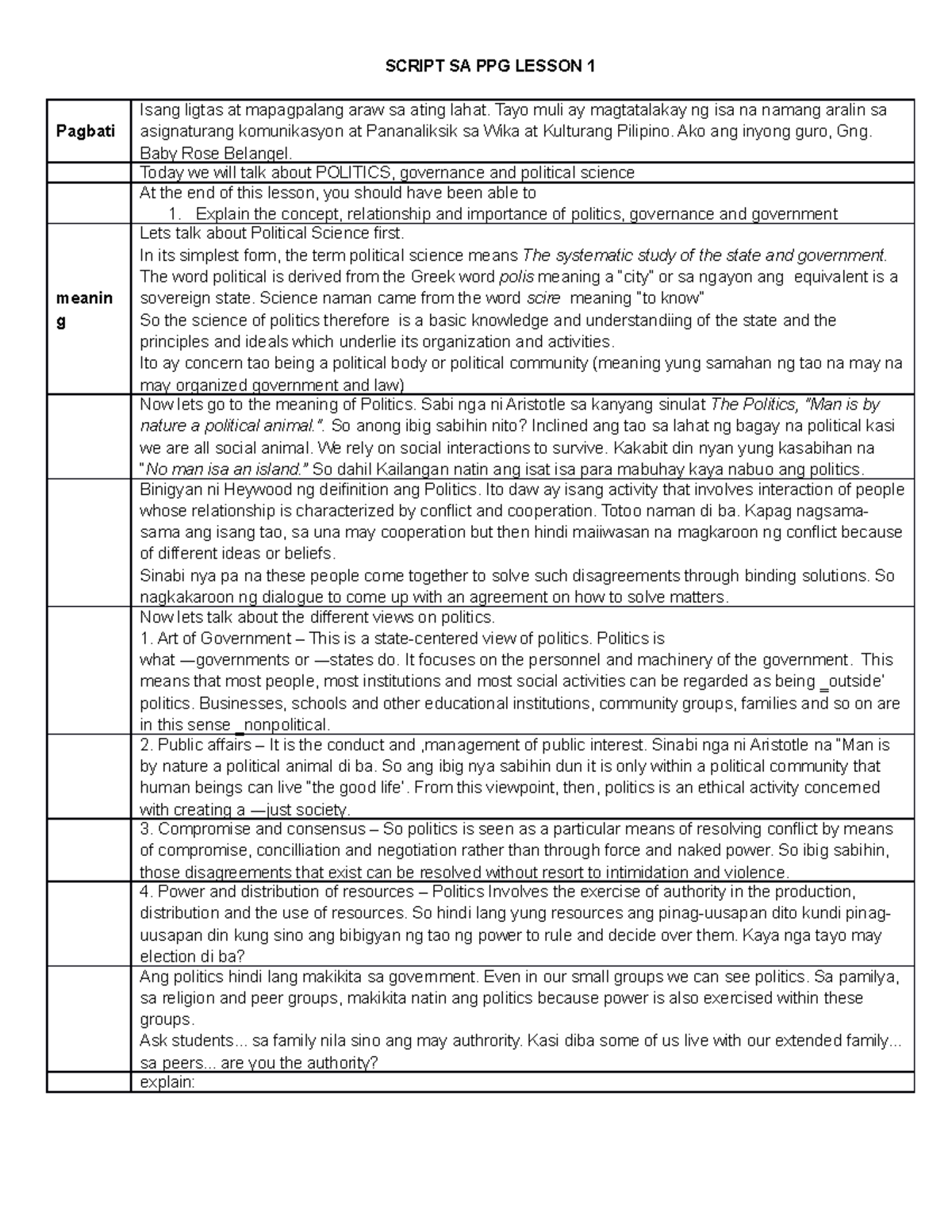 Script SA PPG Lesson 1 - This is a lecture note - Education - BulSU ...