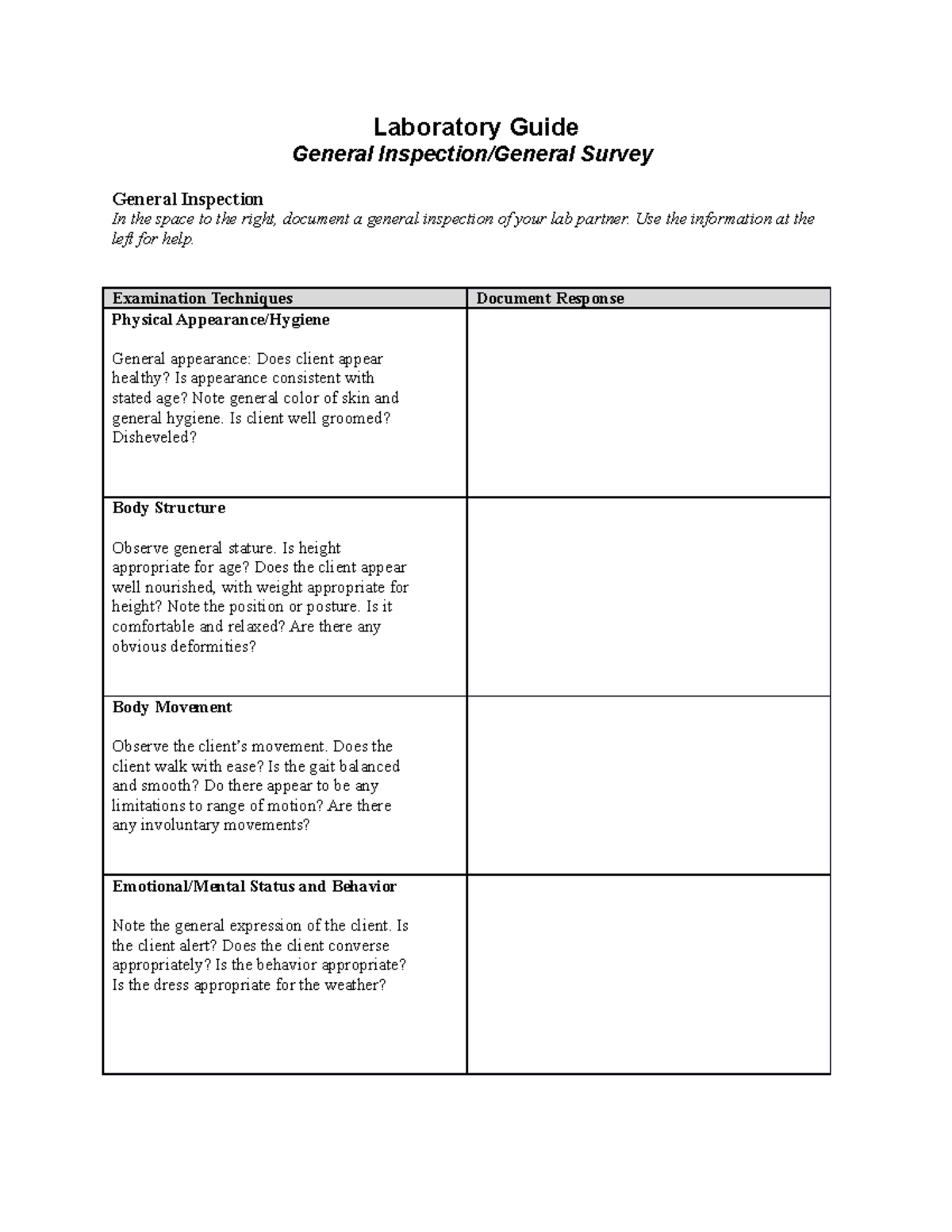 Lab guide Laboratory Guide General Inspection/General Survey General