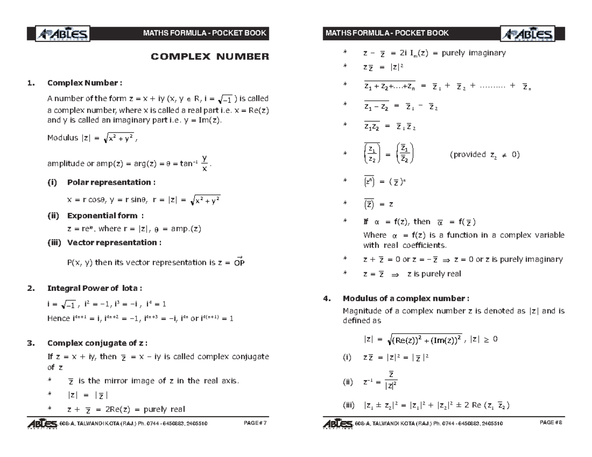 Maths Formula Pocket BOOK Maths Formula-Page4 - MATHS FORMULA - POCKET ...