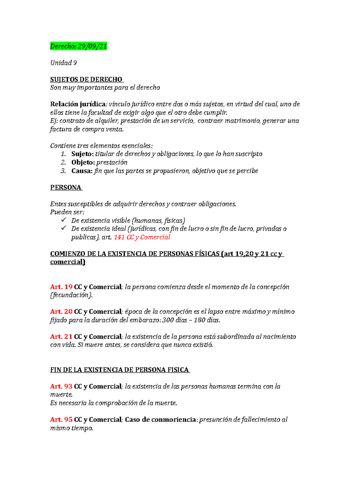 Derecho Segundo Parcial - Derecho: 29/09/ Unidad 9 SUJETOS DE DERECHO ...