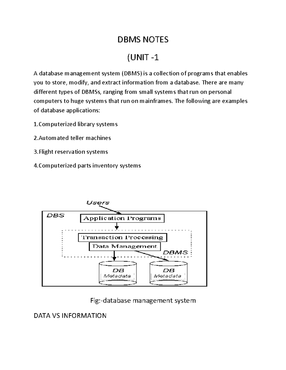 3 SEM - DBMS Notes - DBMS NOTES (UNIT - A Database Management System ...