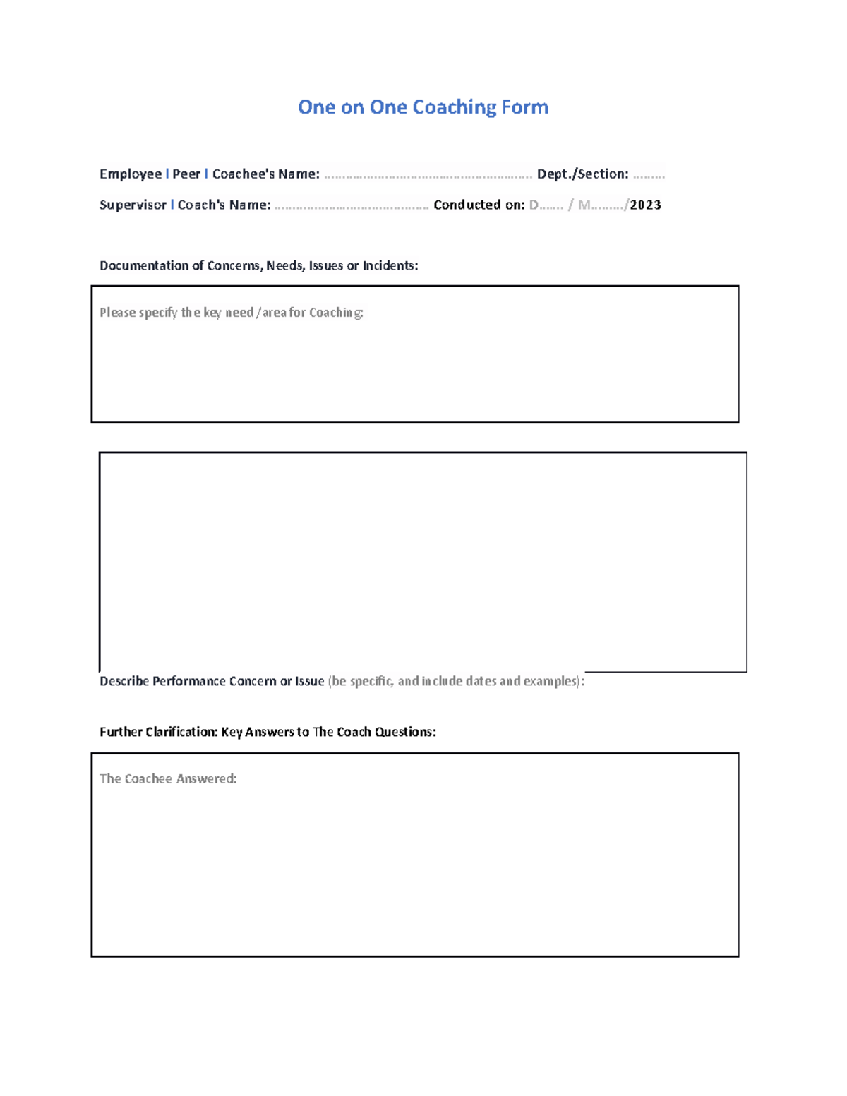 1Oneon One Coaching Form - FNCE 623 - UCW - Studocu