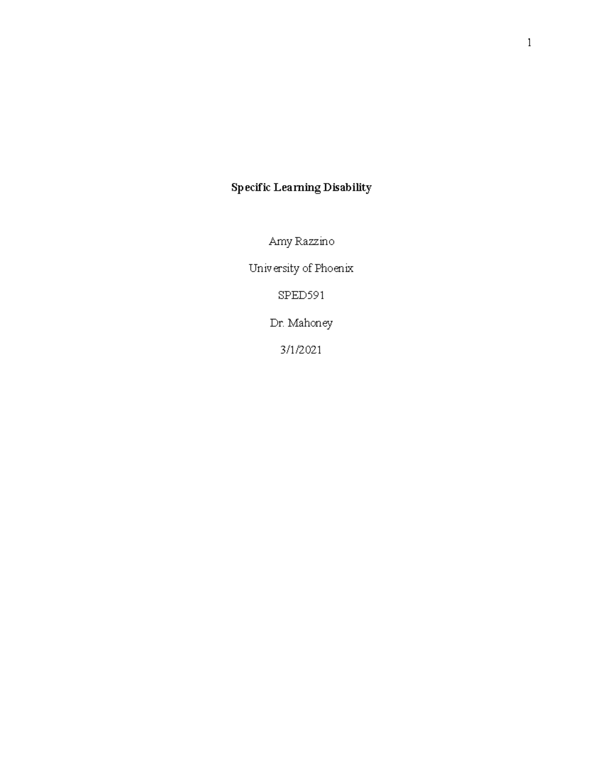 SPED591SLDPaper - Specific Learning Disabilities - Specific Learning ...