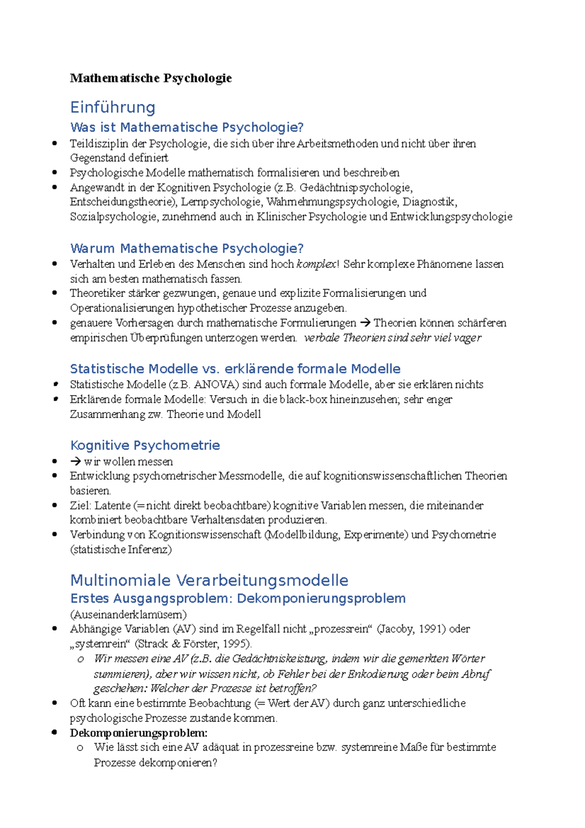 Einführung Mathematische Psychologie - Mathematische Psychologie ...