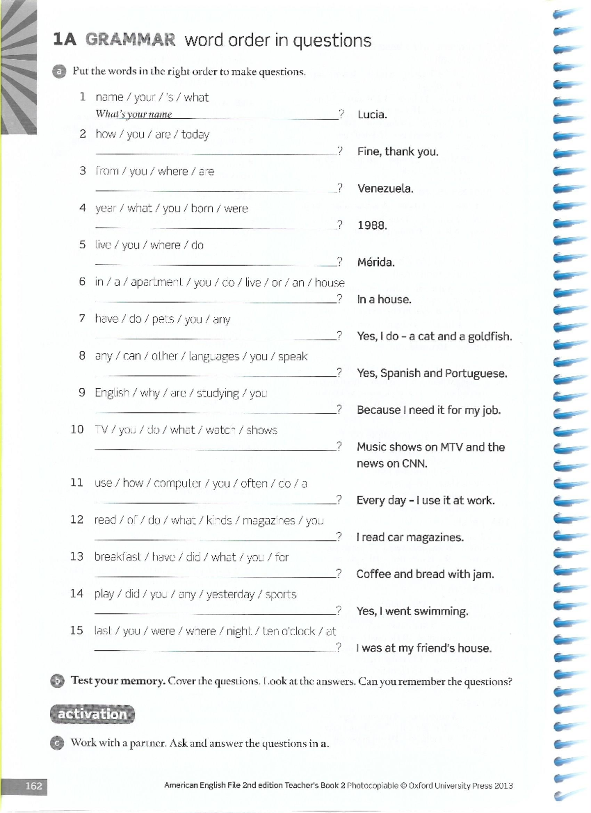 3402 Grammar Units 1-3 - Vocabulary - 1A GRAMMAR word order in ...