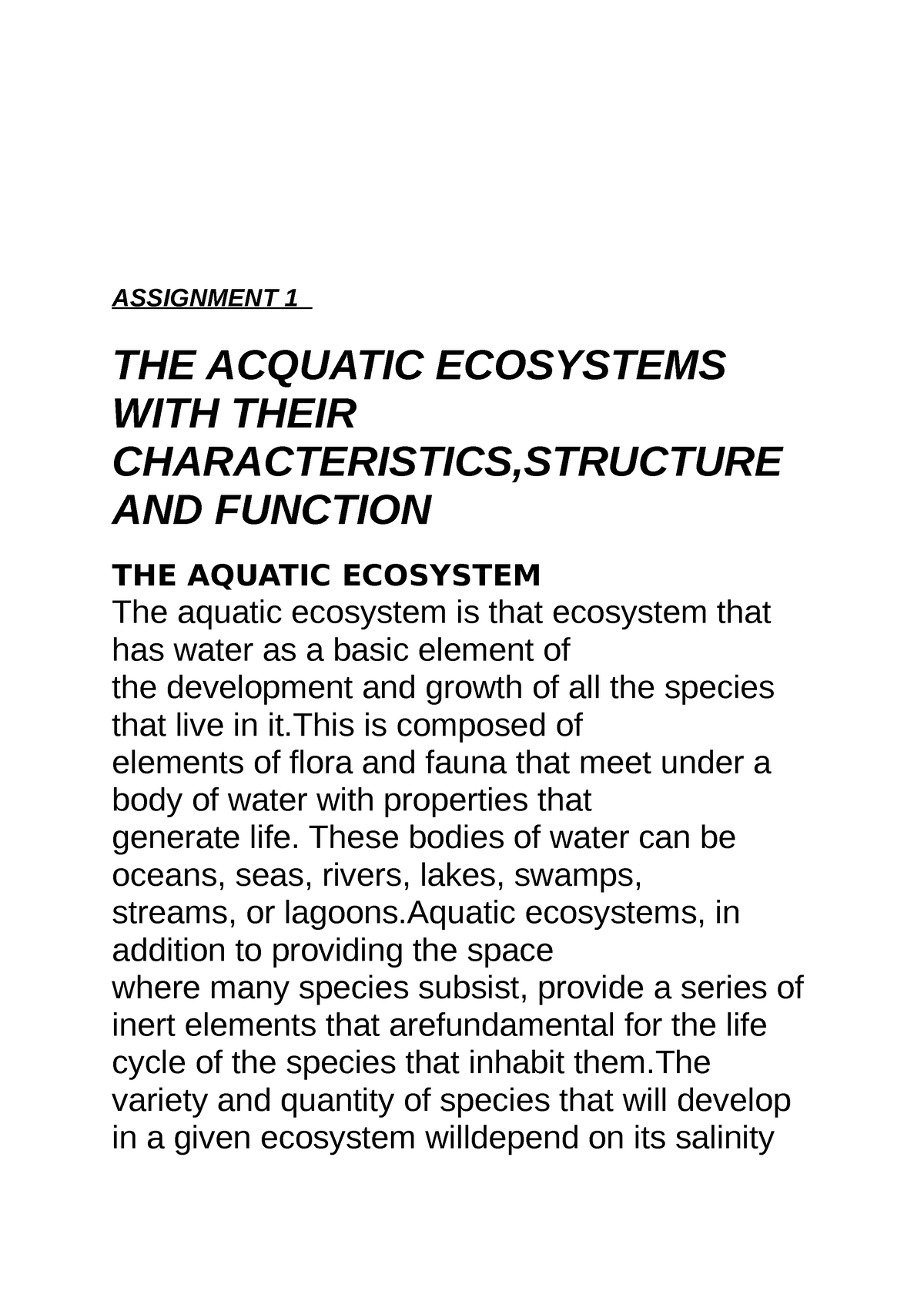 assignment on aquatic ecosystem