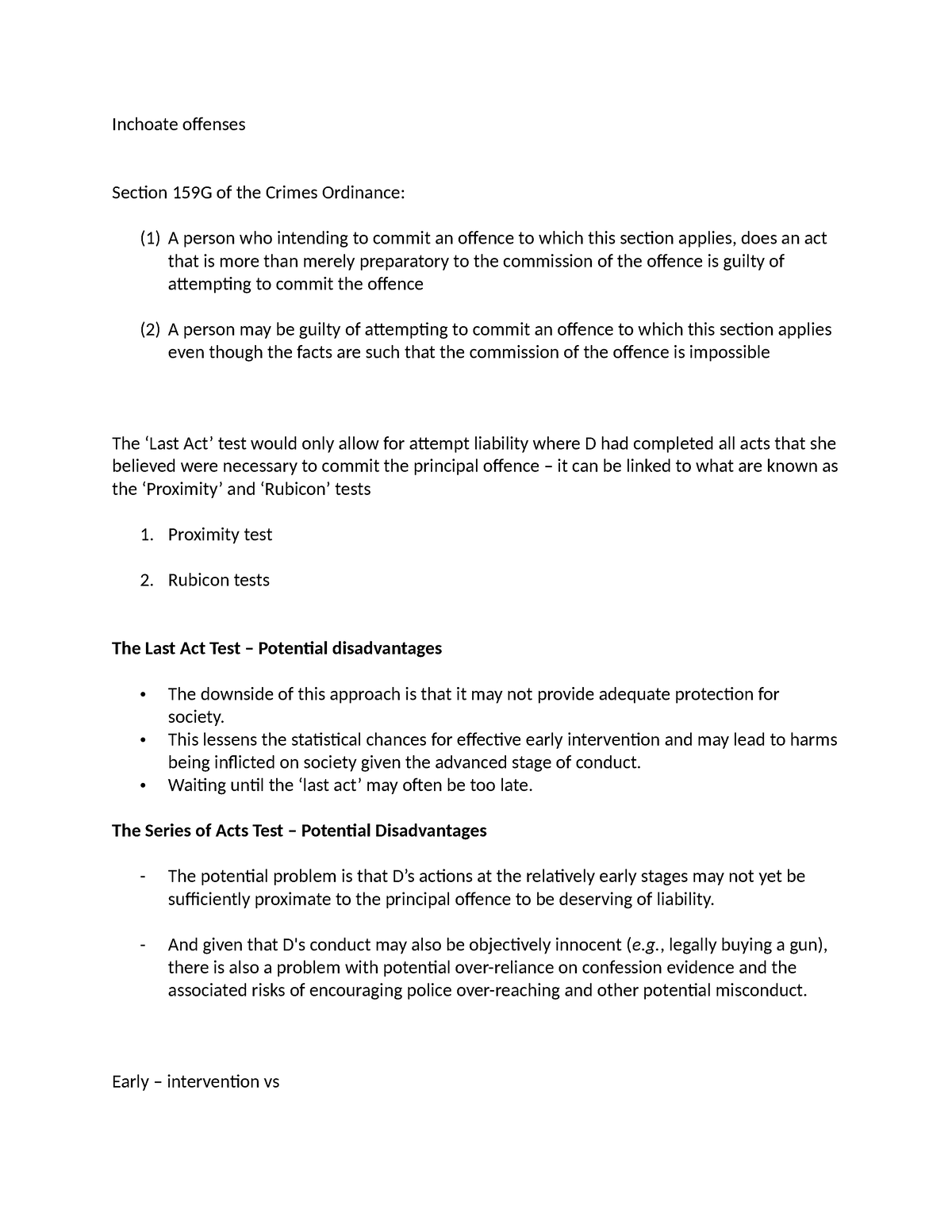 Inchoate offenses - notes - Inchoate offenses Section 159G of the ...