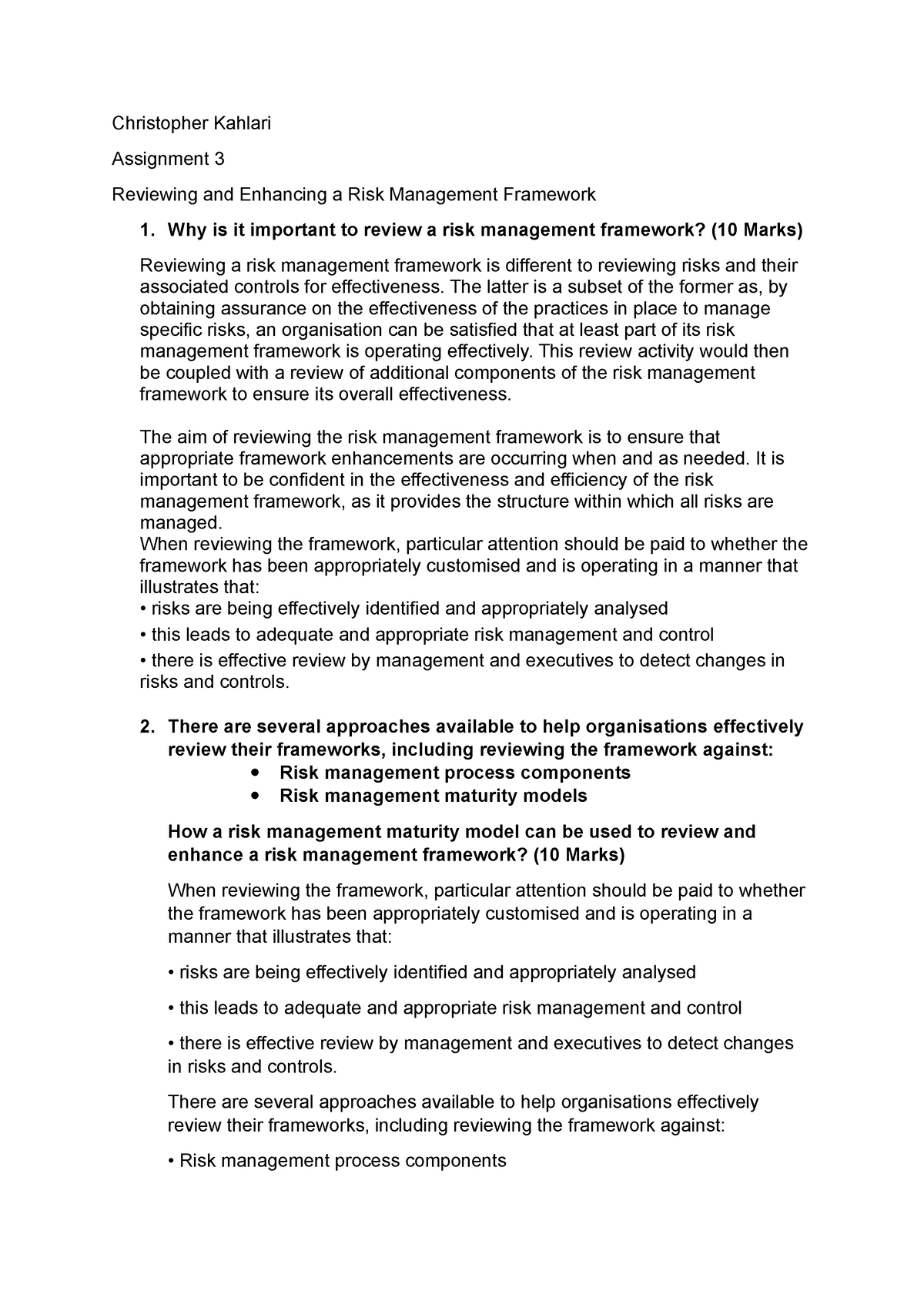 assignment 3 risk management plan