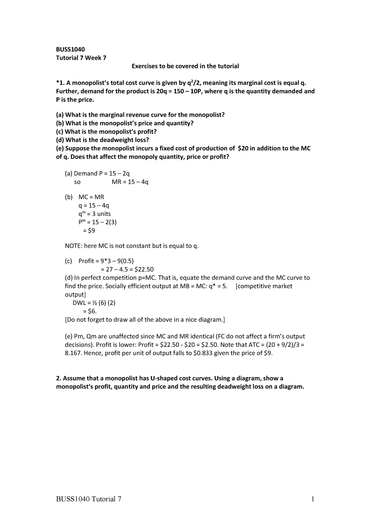 Tutorial 7 With Answers Final - Warning: TT: Undefined Function: 32 ...