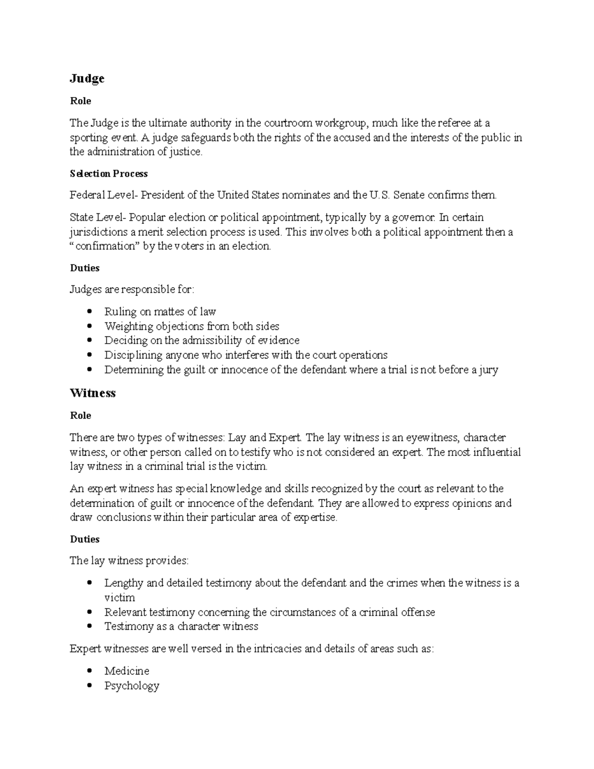 Courtroom Participants Standards Analysis - Judge Role The Judge is the ...