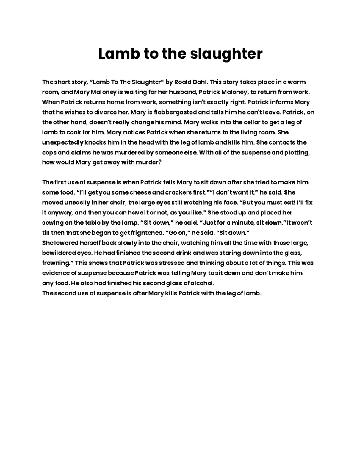 lamb to the slaughter analysis essay