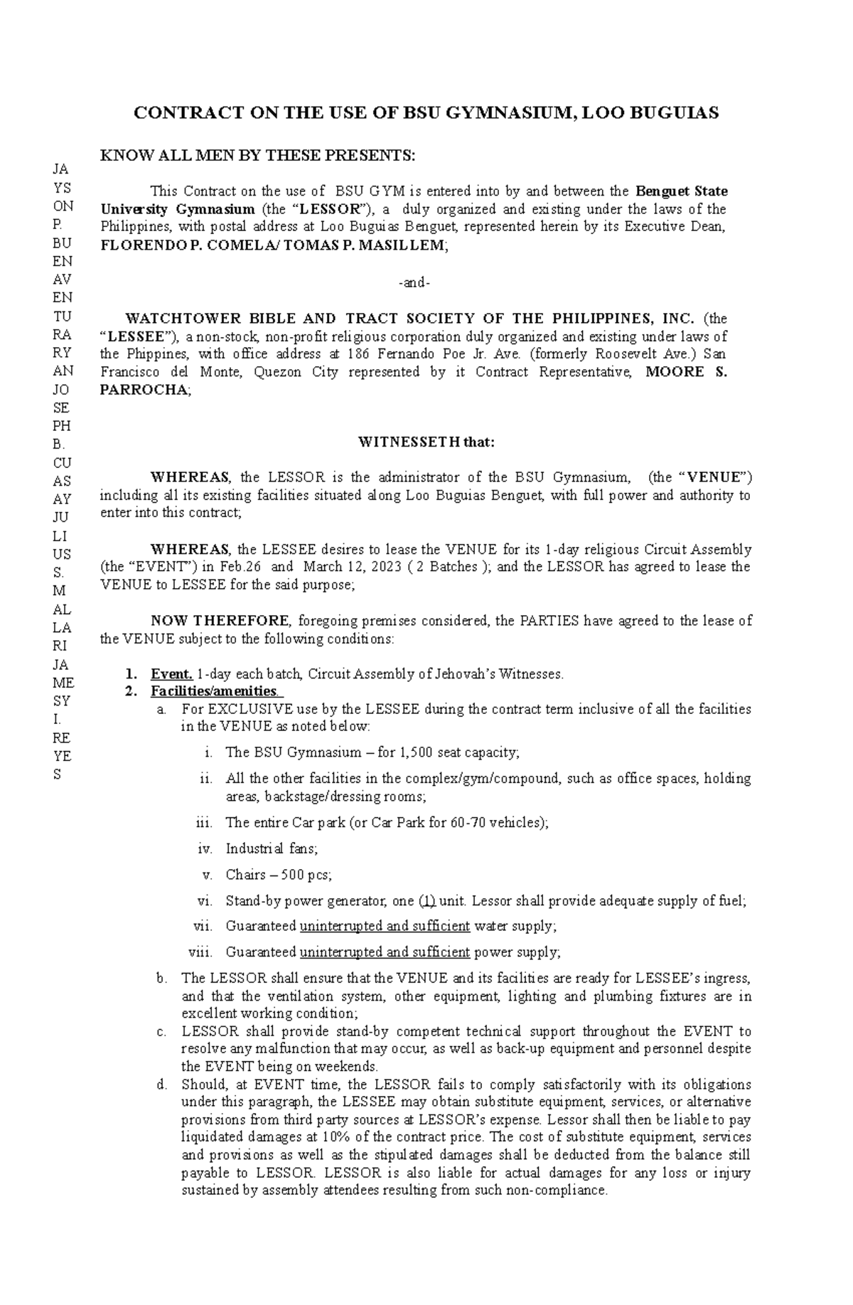 Lessor.Lessee BSU LOO - nnfefefef - CONTRACT ON THE USE OF BSU ...