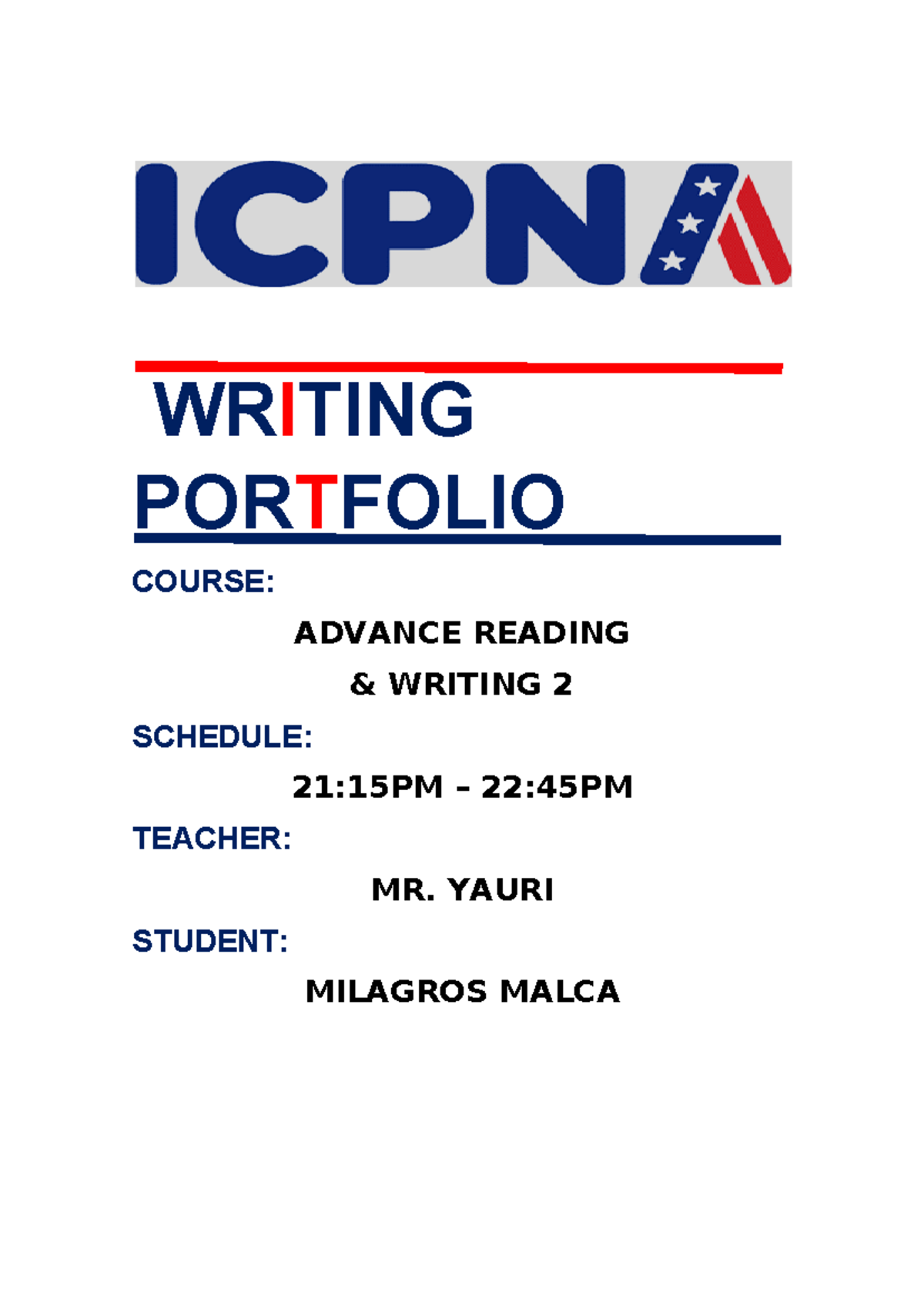 ARW2 Writing Portfolio Example - WRITING PORTFOLIO COURSE: ADVANCE ...