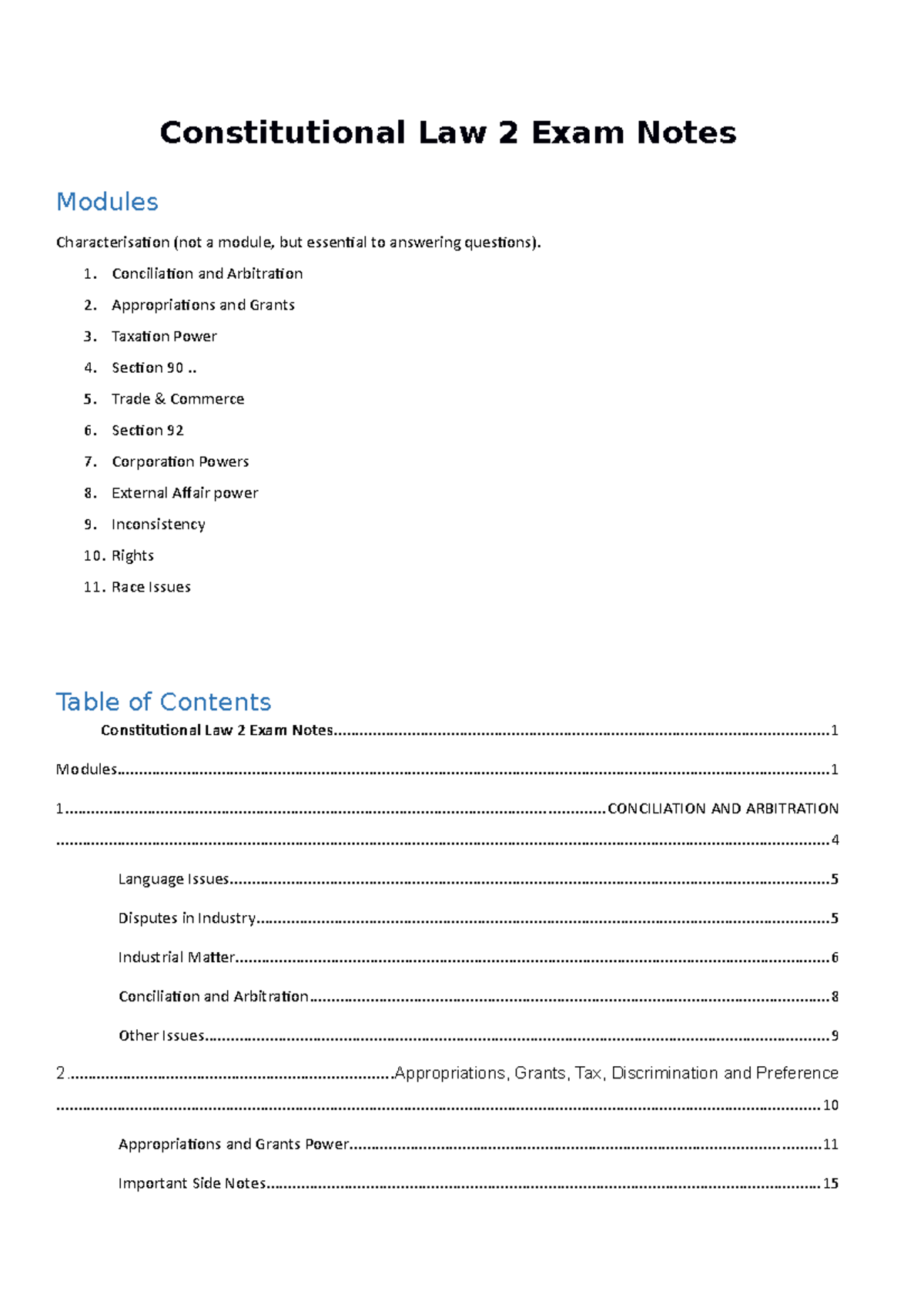 Condensed Lecture notes 1-7 - Constitutional Law 2 Exam Notes Modules ...