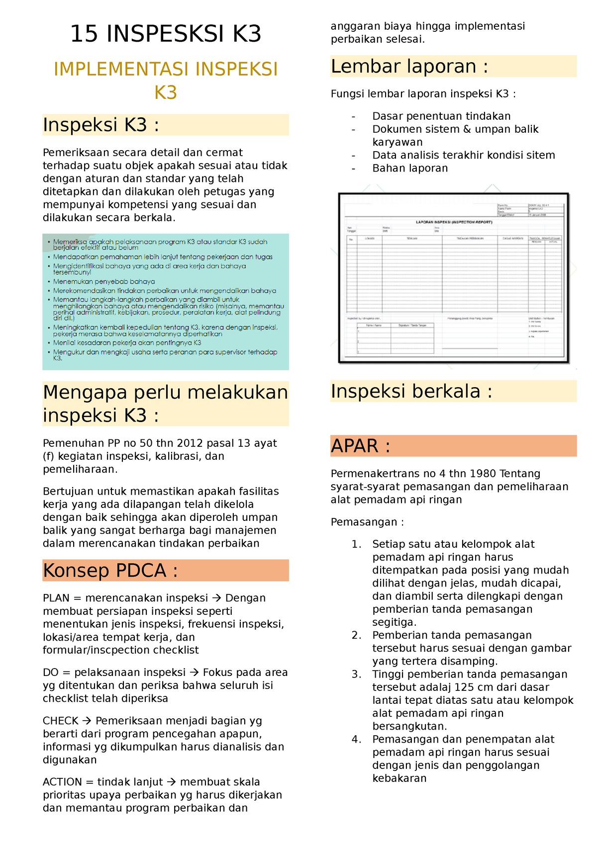 Implementasi Inspeksi K3 - 15 INSPESKSI K IMPLEMENTASI INSPEKSI K ...