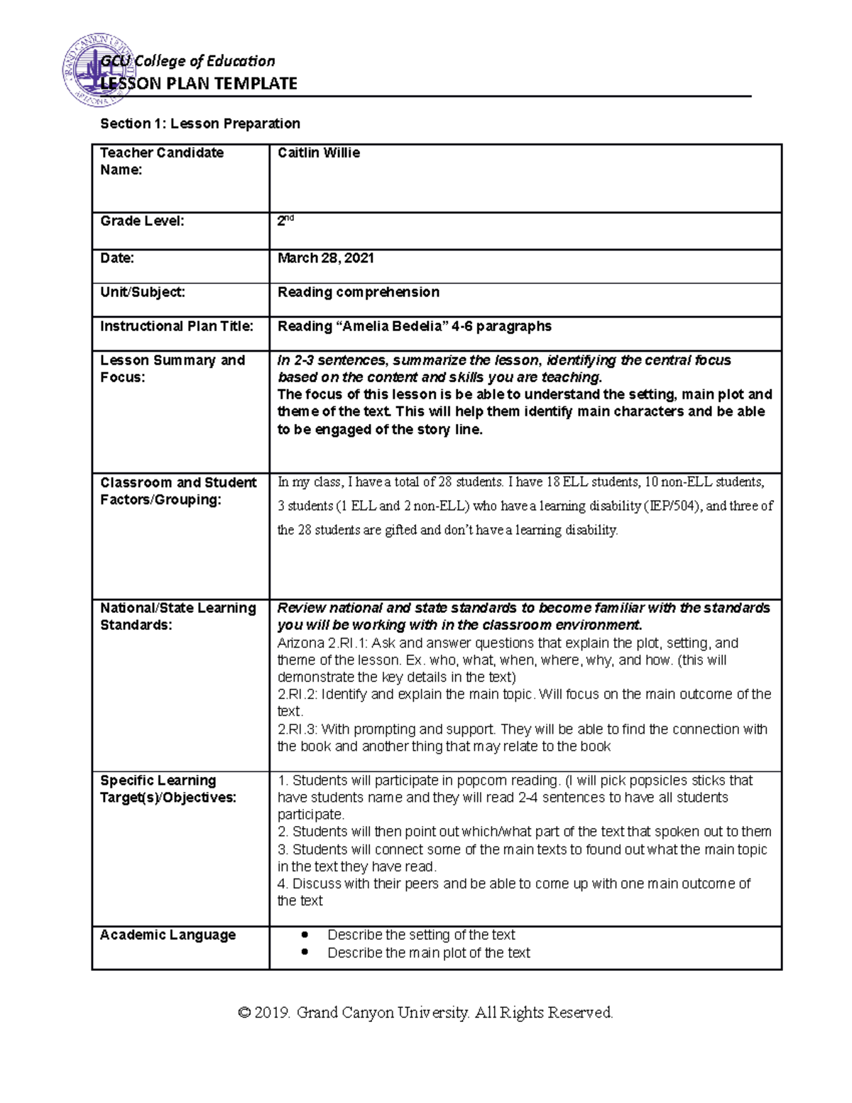 Coelessonplantemplate ELM 210 LESSON PLAN TEMPLATE Section 1