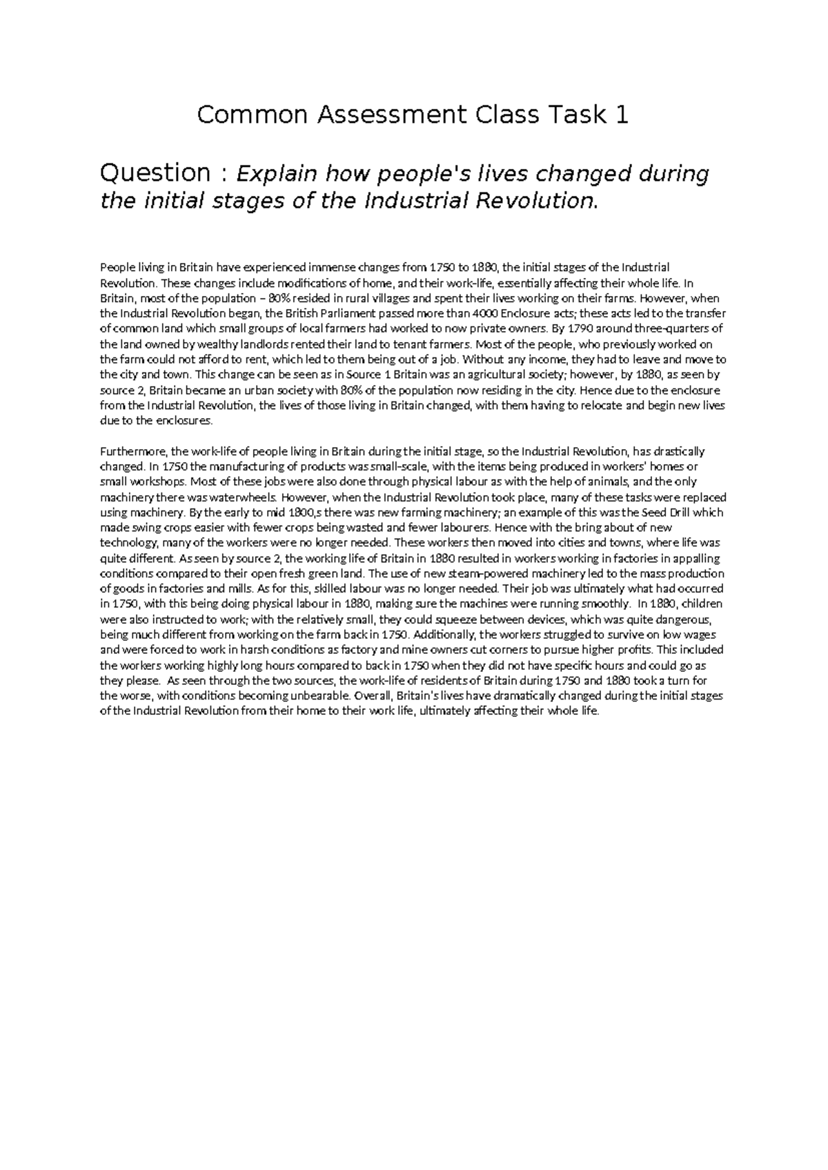 Common Assessment Class Task 1 - People living in Britain have ...