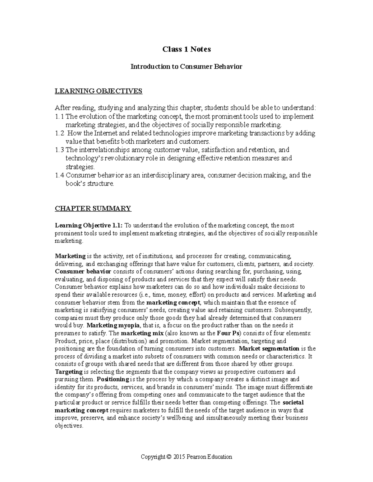 Class 1 Introduction To Consumer Behaviour - Class 1 Notes Introduction ...