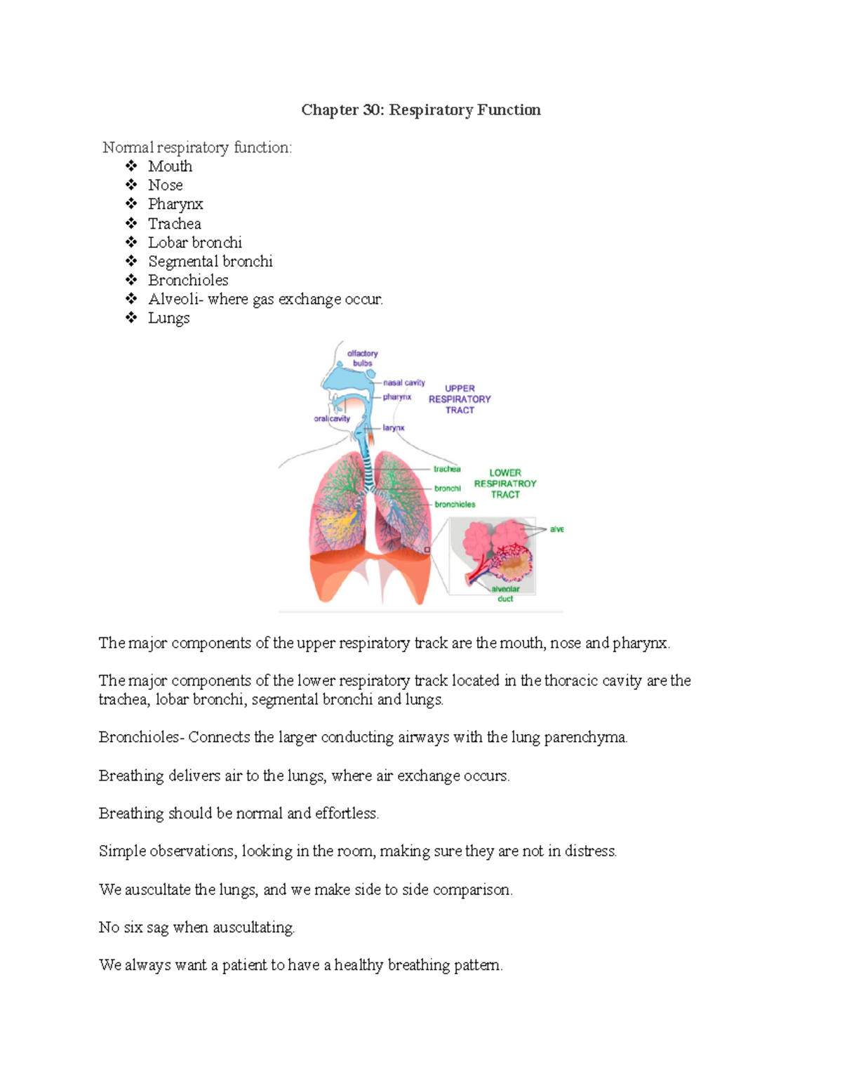 Chapter 30 study guide - Chapter 30: Respiratory Function Normal ...