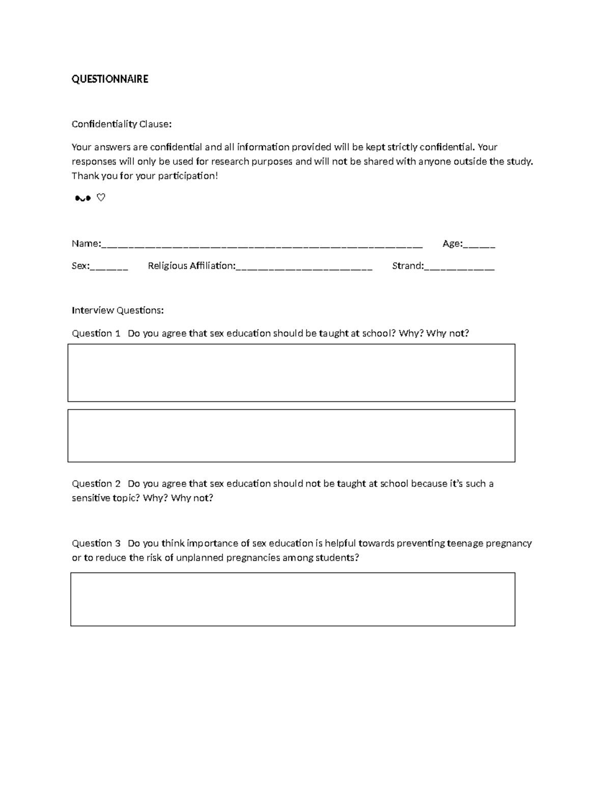Group-1- Questionnaire - QUESTIONNAIRE Confidentiality Clause: Your ...