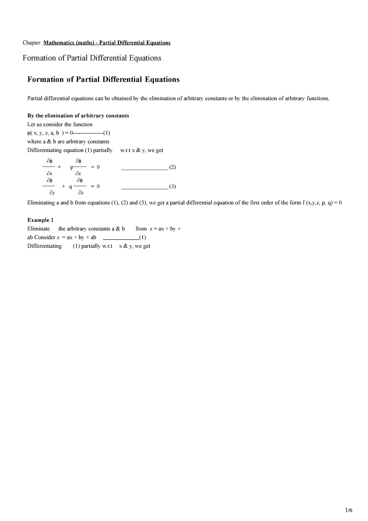 Formation Of Partial Differential Equations - 1 / Chapter: Mathematics ...