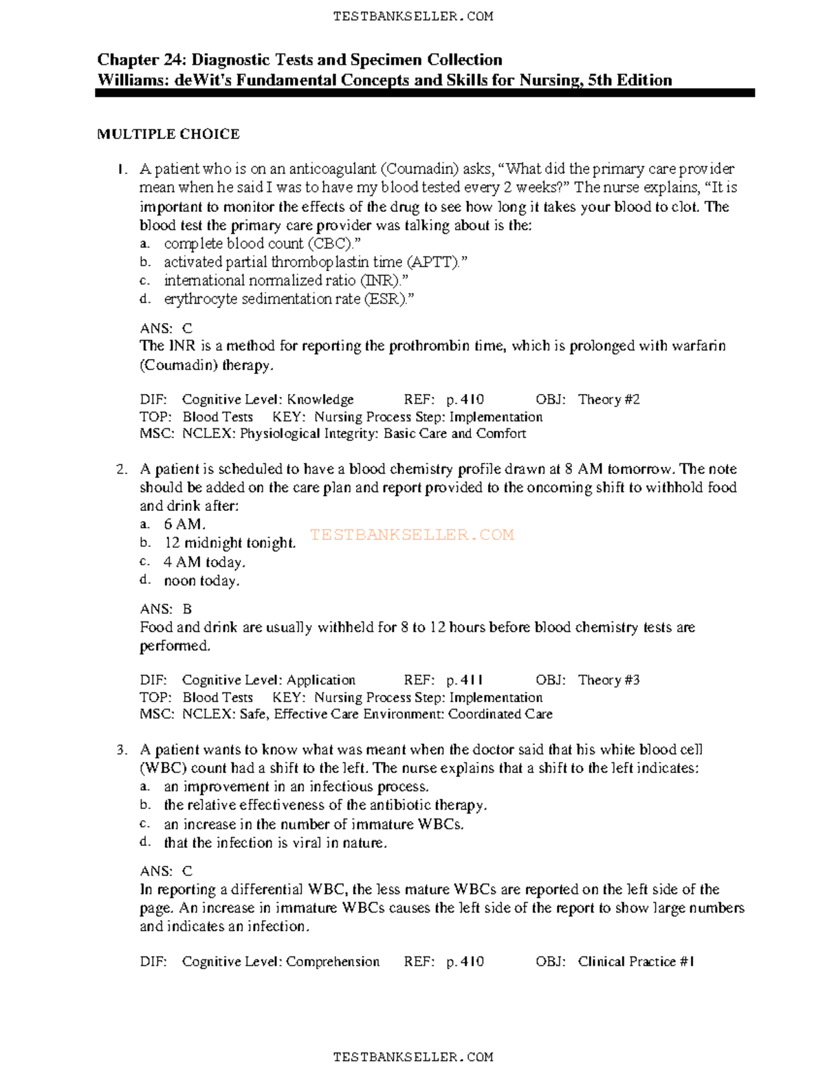 Chapter 24 Questions - TESTBANKSELLER Chapter 24: Diagnostic Tests And ...