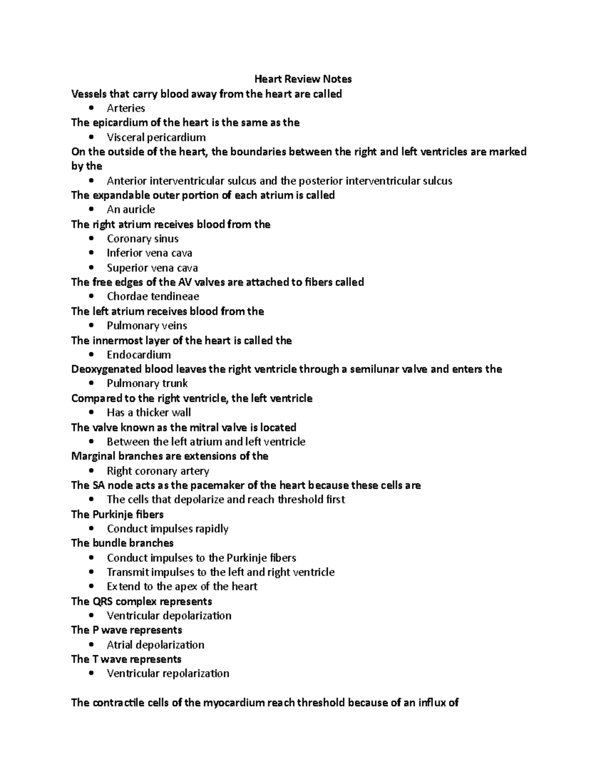 Heart Review Notes Vatnik Heart Review Notes Vessels that carry