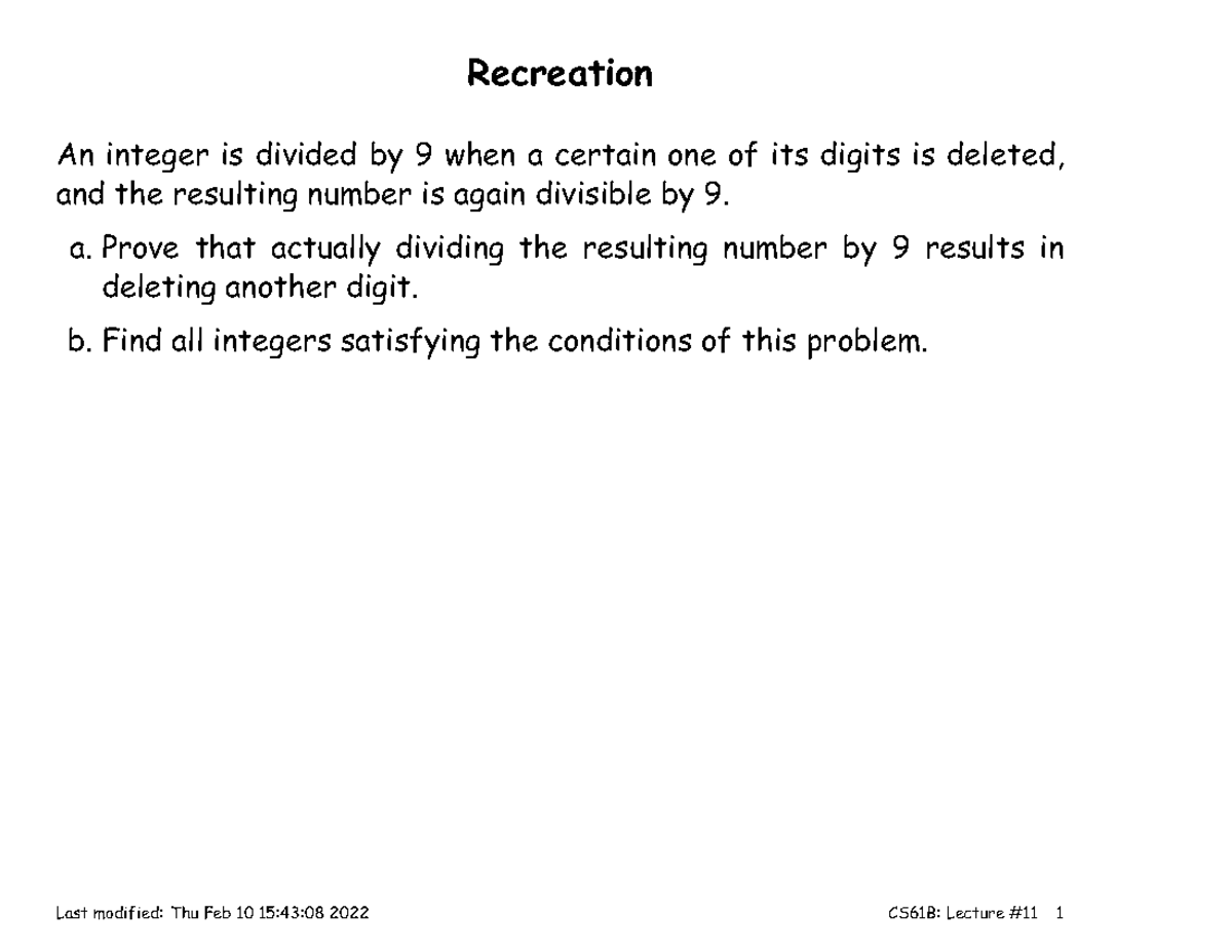 lect11-hilfinger-recreation-an-integer-is-divided-by-9-when-a