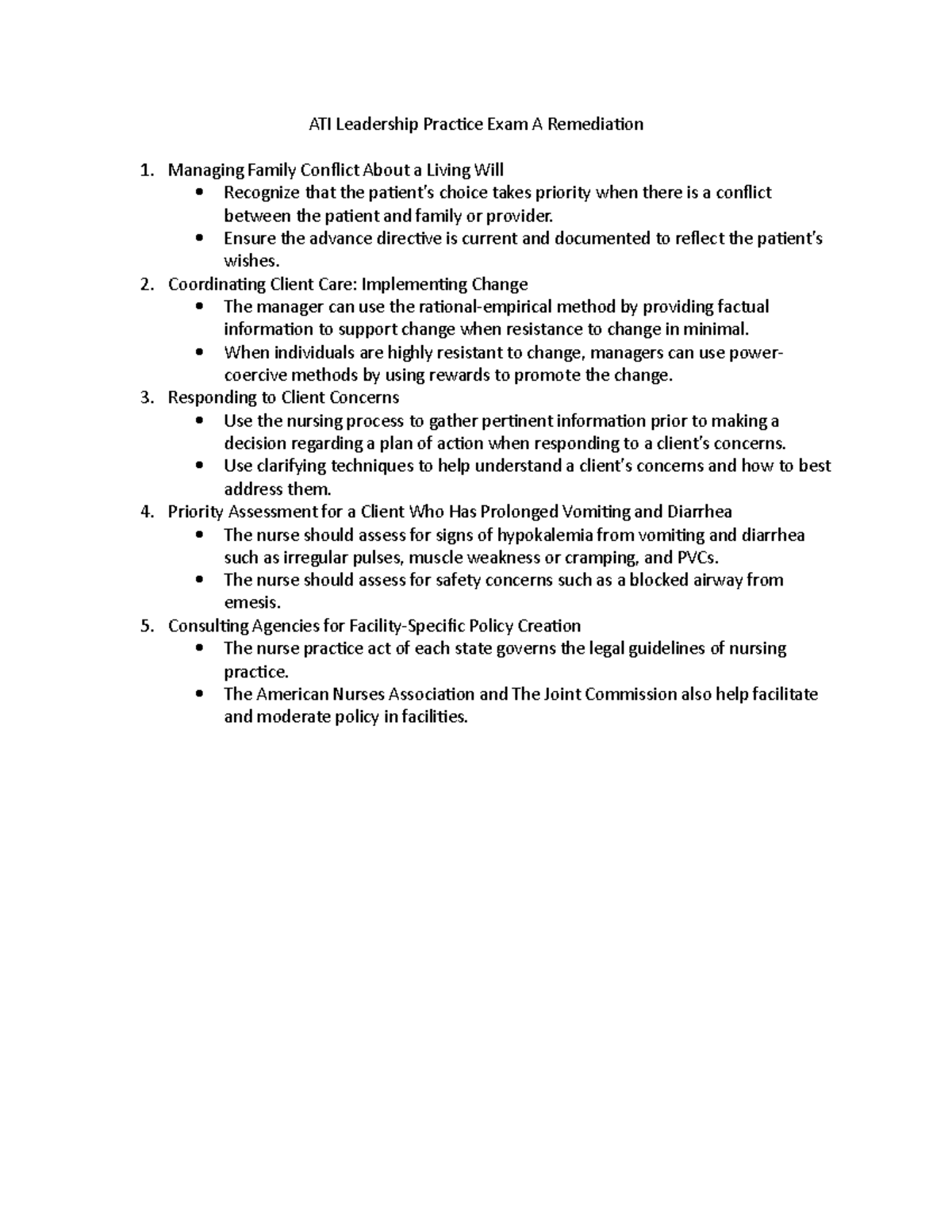 ATI Leadership Practice Exam A Remediation Notes - ATI Leadership ...